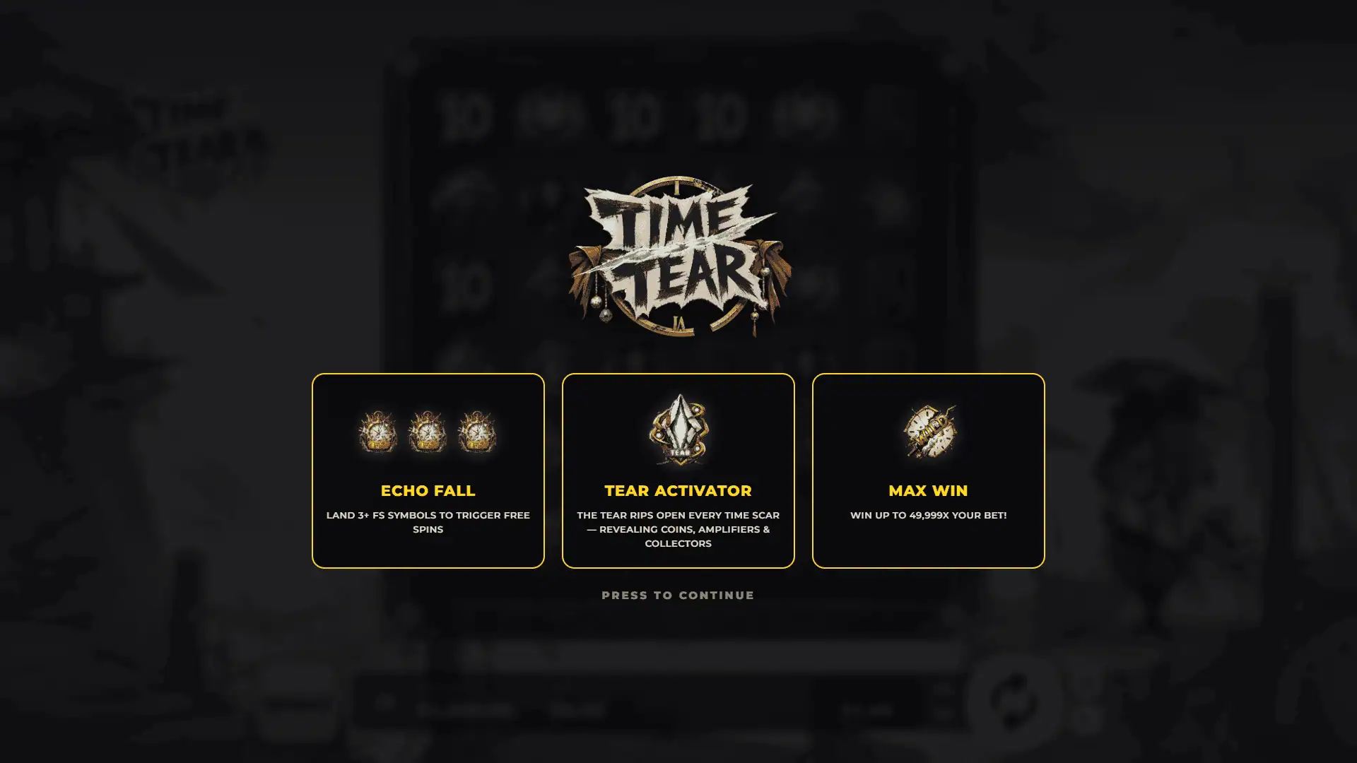 Time Tear slot intro screen