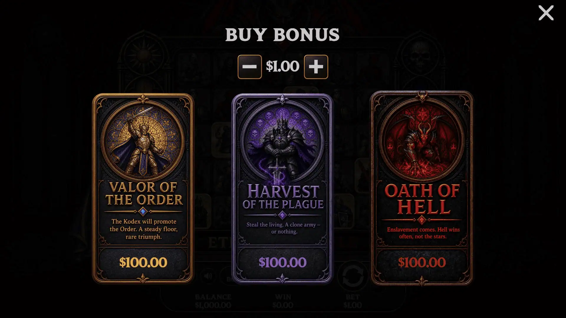 Eternal Battle bonus buy menu