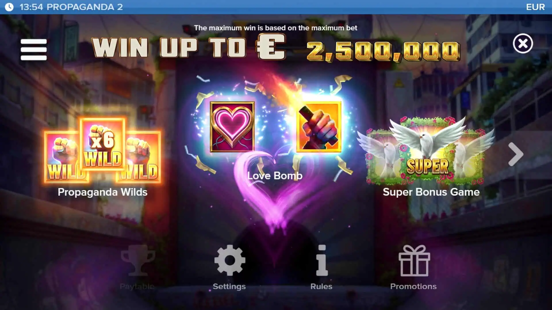 Propaganda 2 slot intro screen