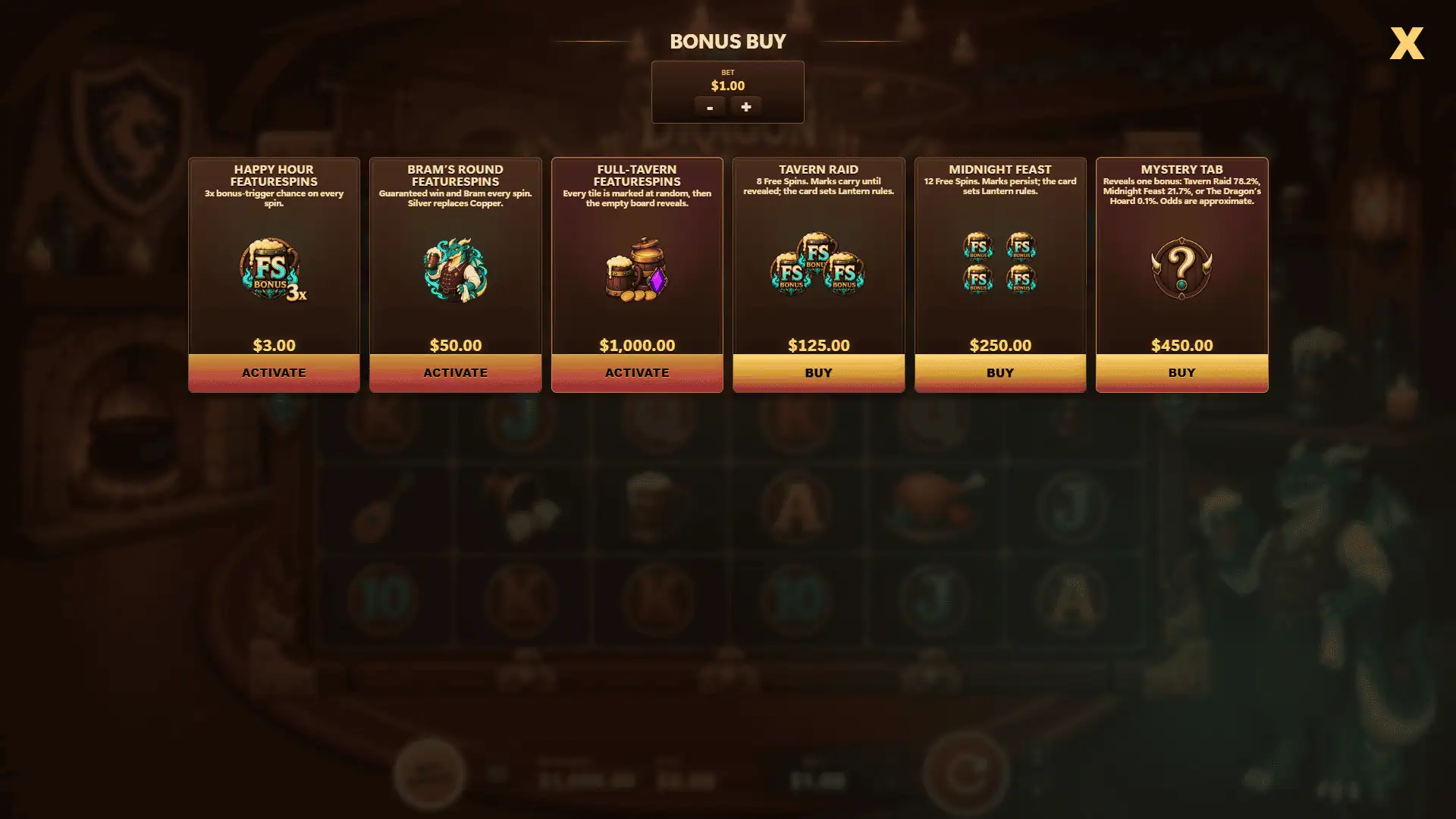 The Drunken Dragon bonus buy menu