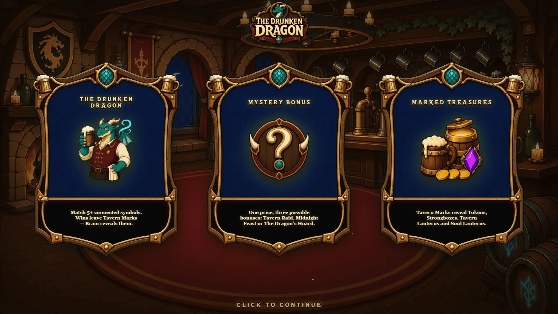 The Drunken Dragon slot intro screen