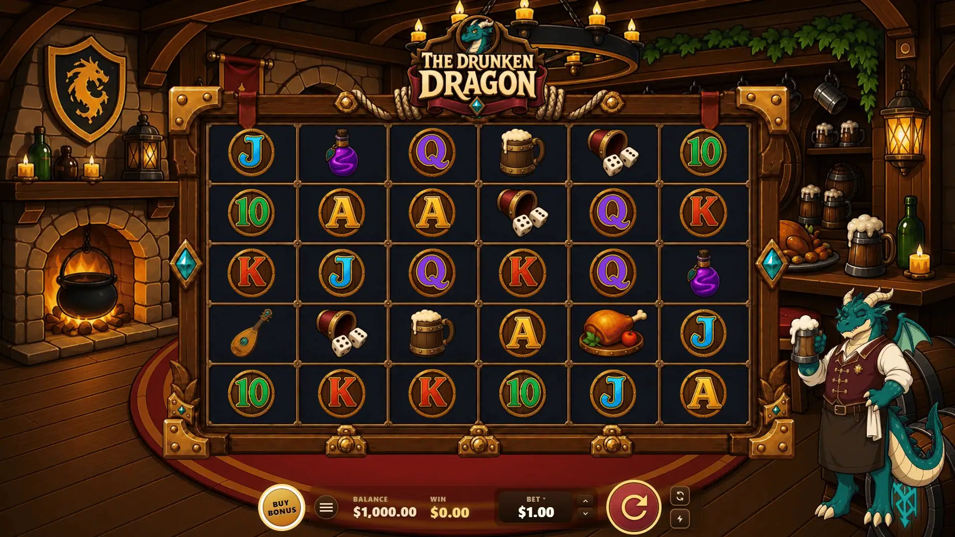 The Drunken Dragon slot gameplay reels
