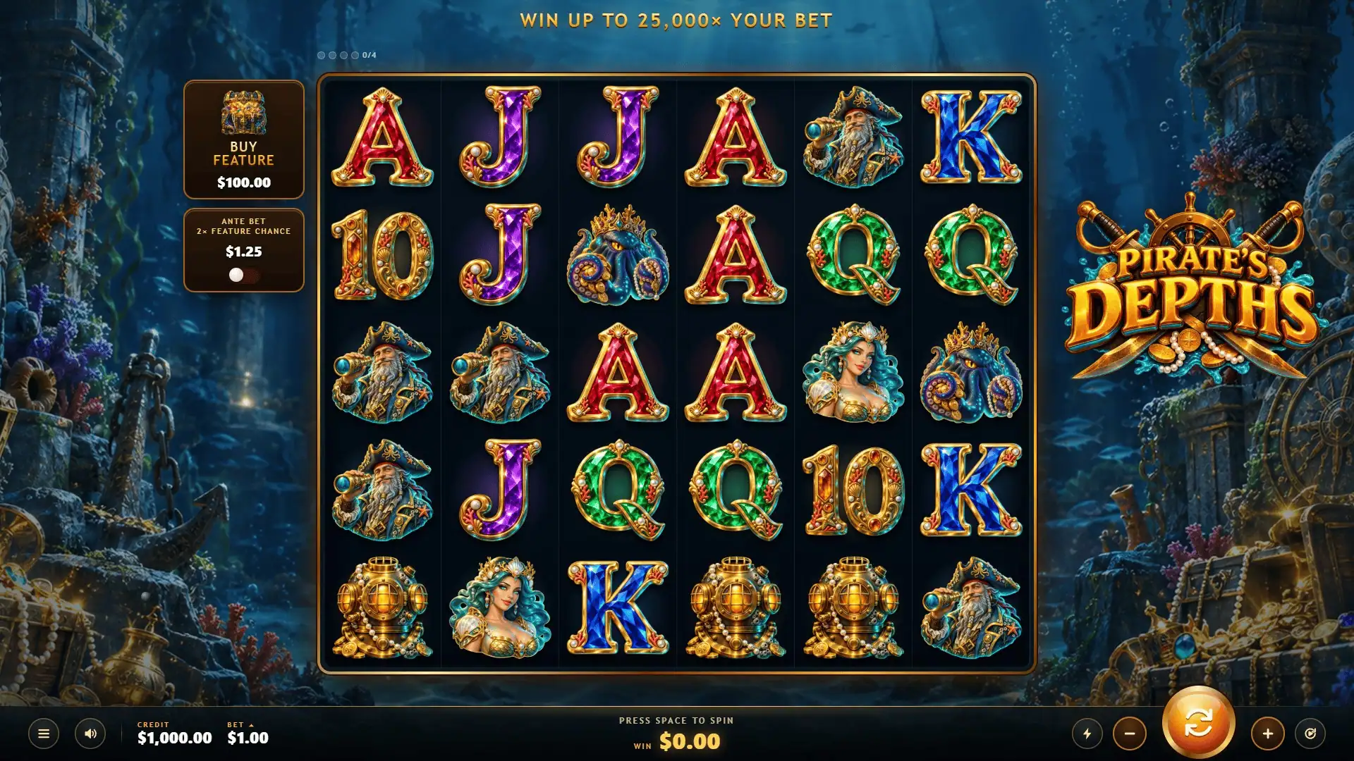 Pirates Depths slot gameplay reels