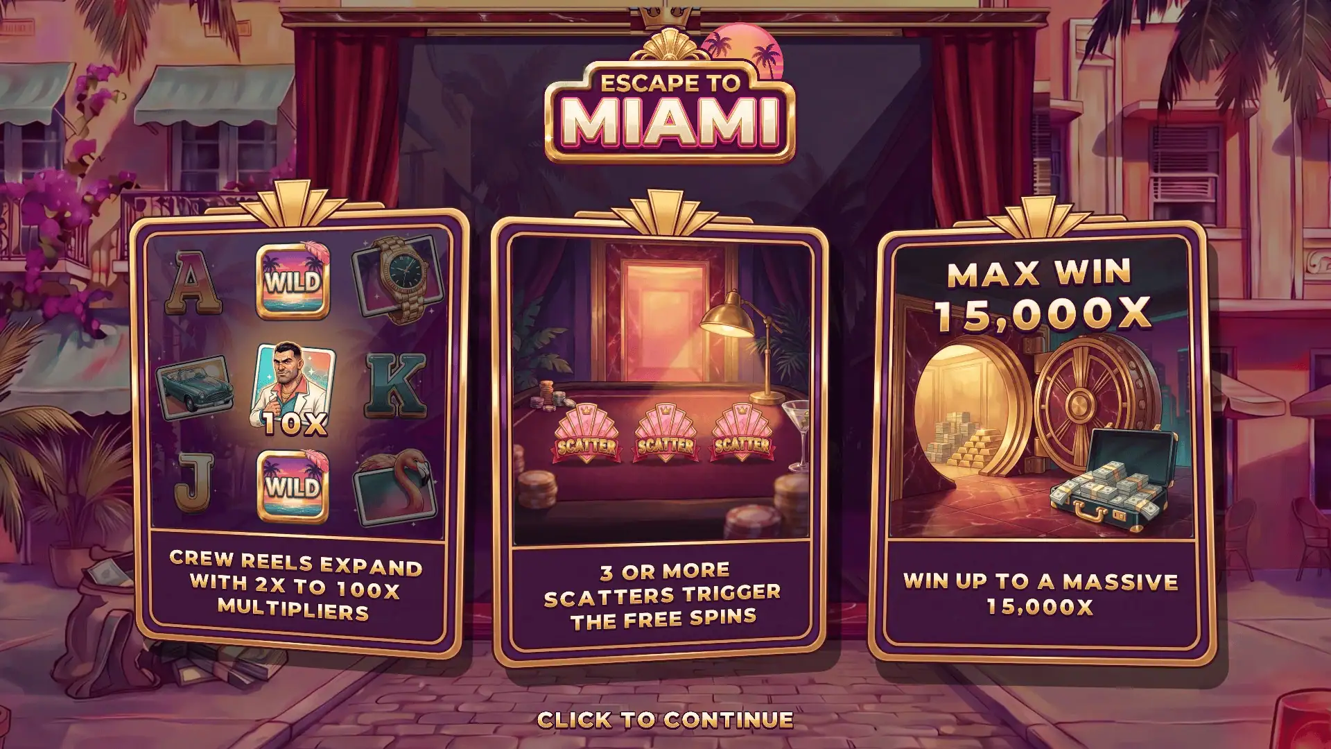 Escape To Miami slot intro screen