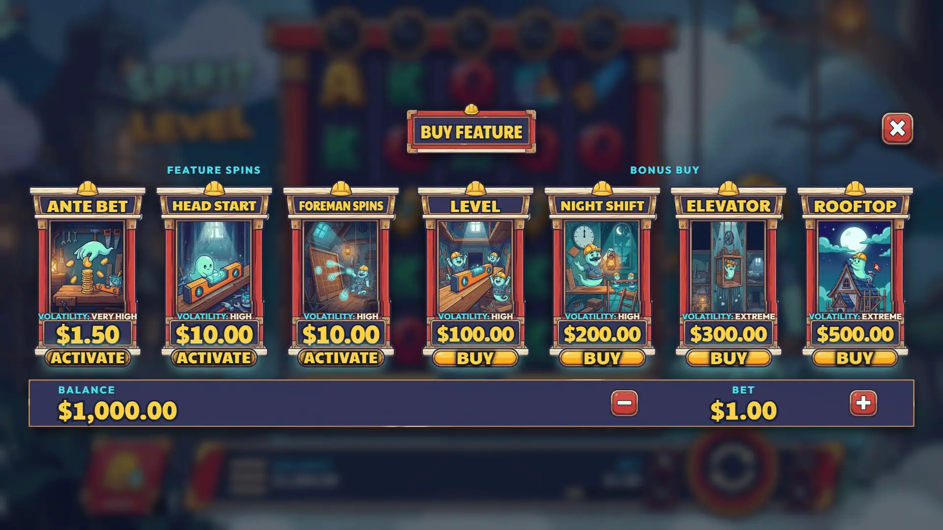 Spirit Level bonus buy menu