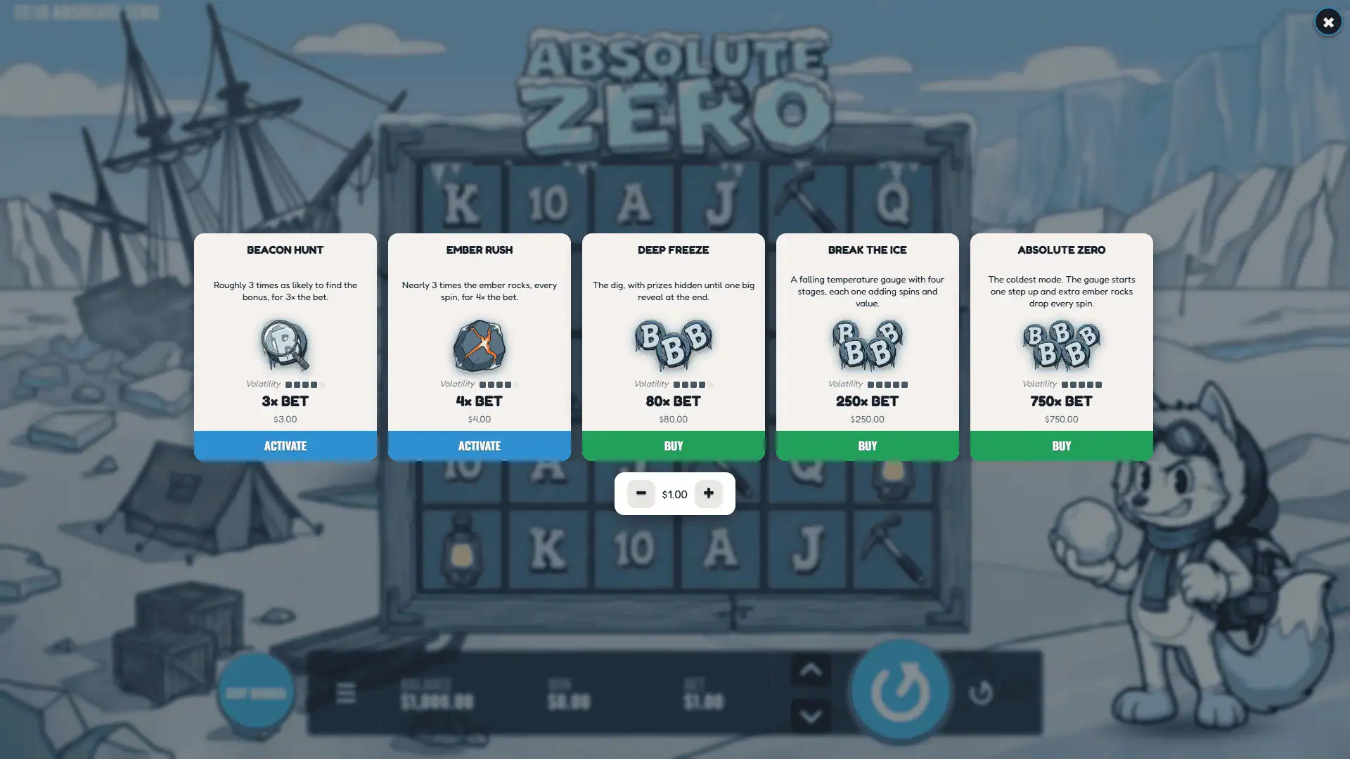Absolute Zero bonus buy menu