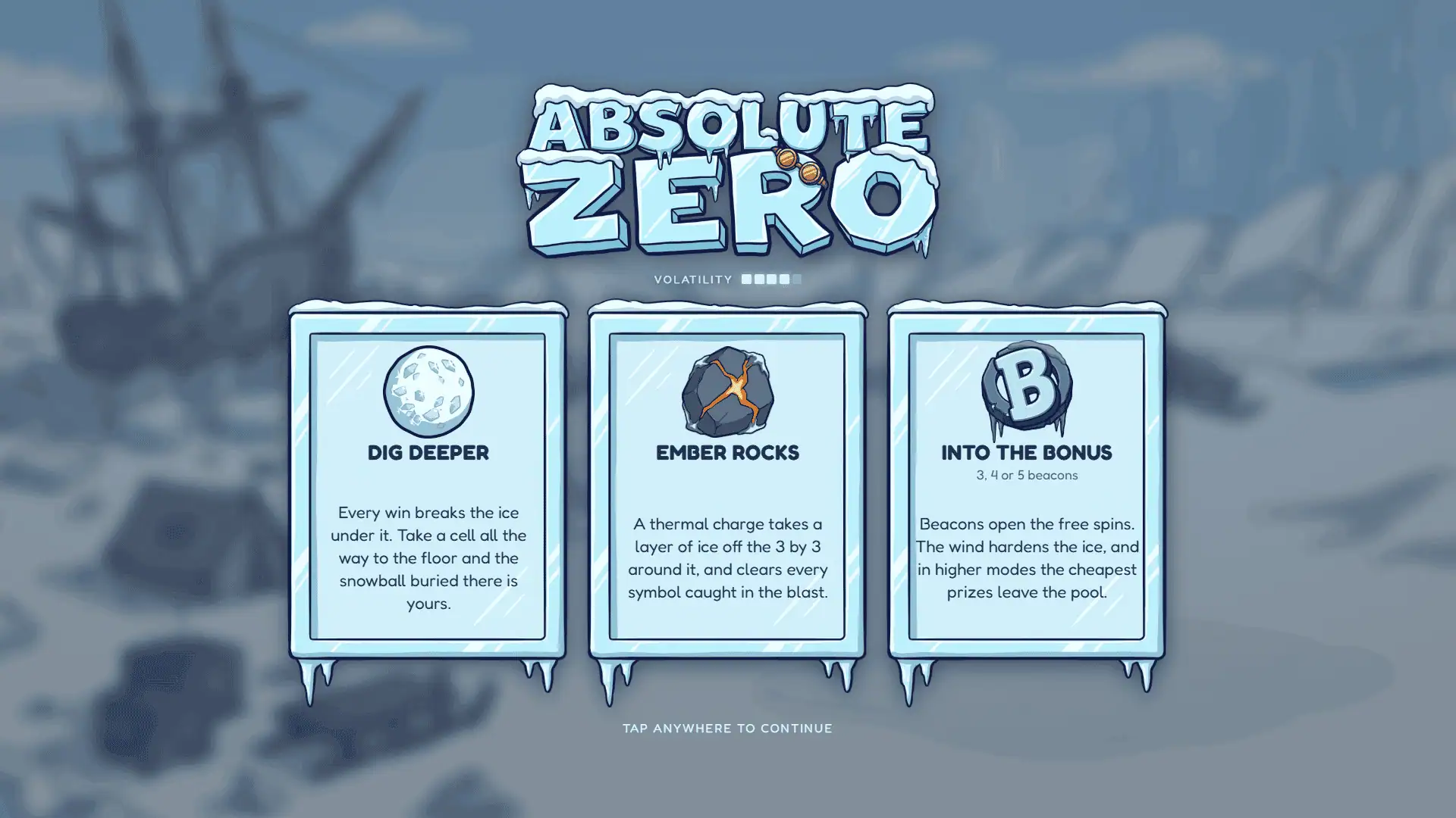 Absolute Zero slot intro screen