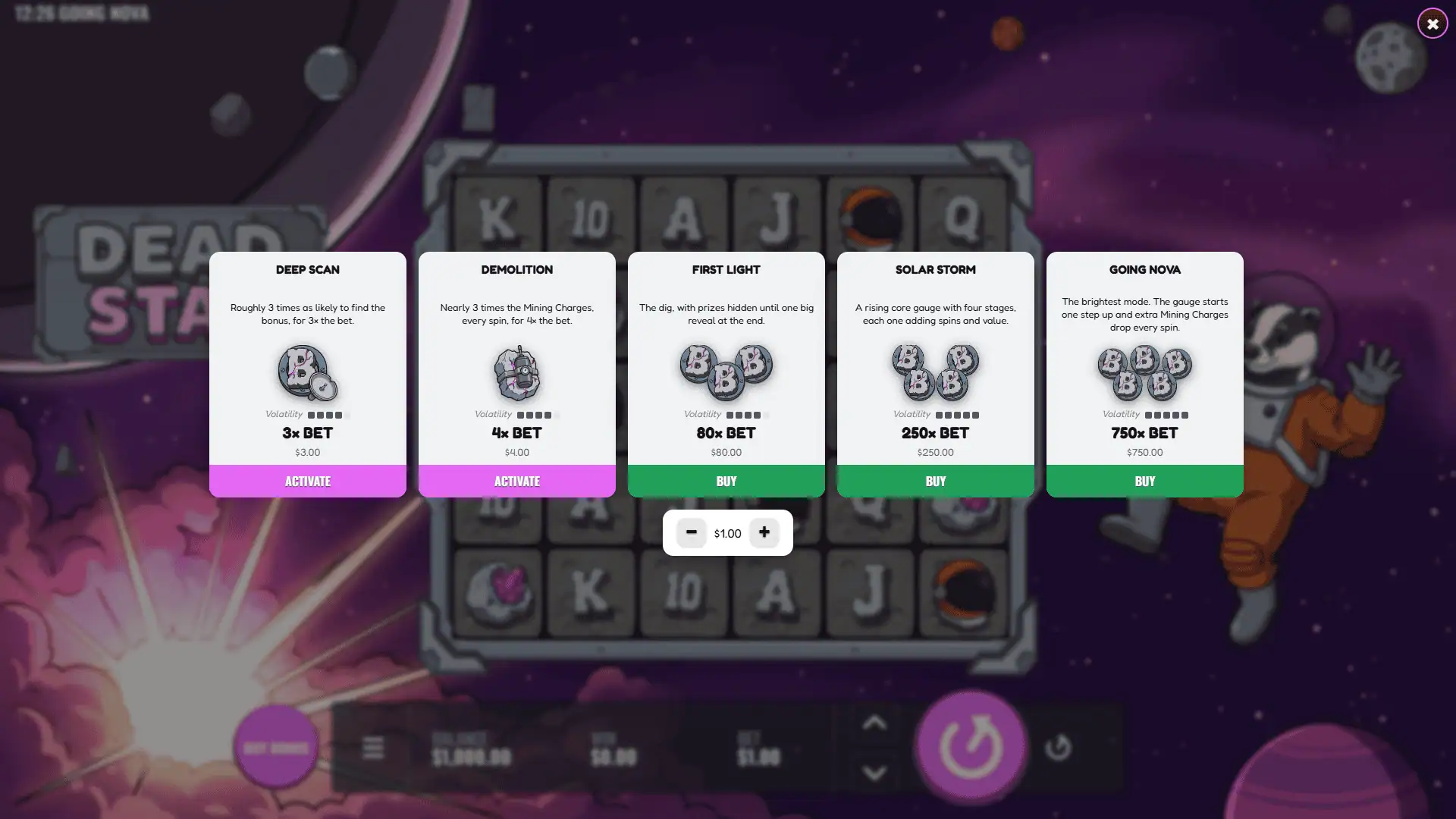 Dead Star bonus buy menu