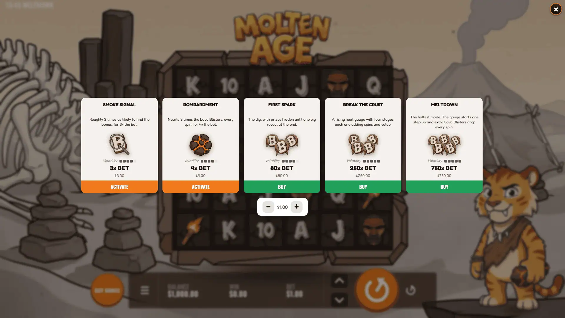 Molten Age bonus buy menu