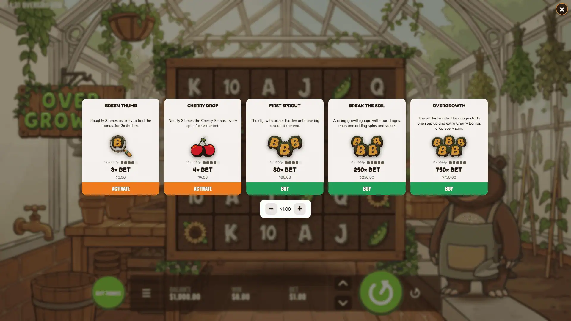 Overgrowth bonus buy menu