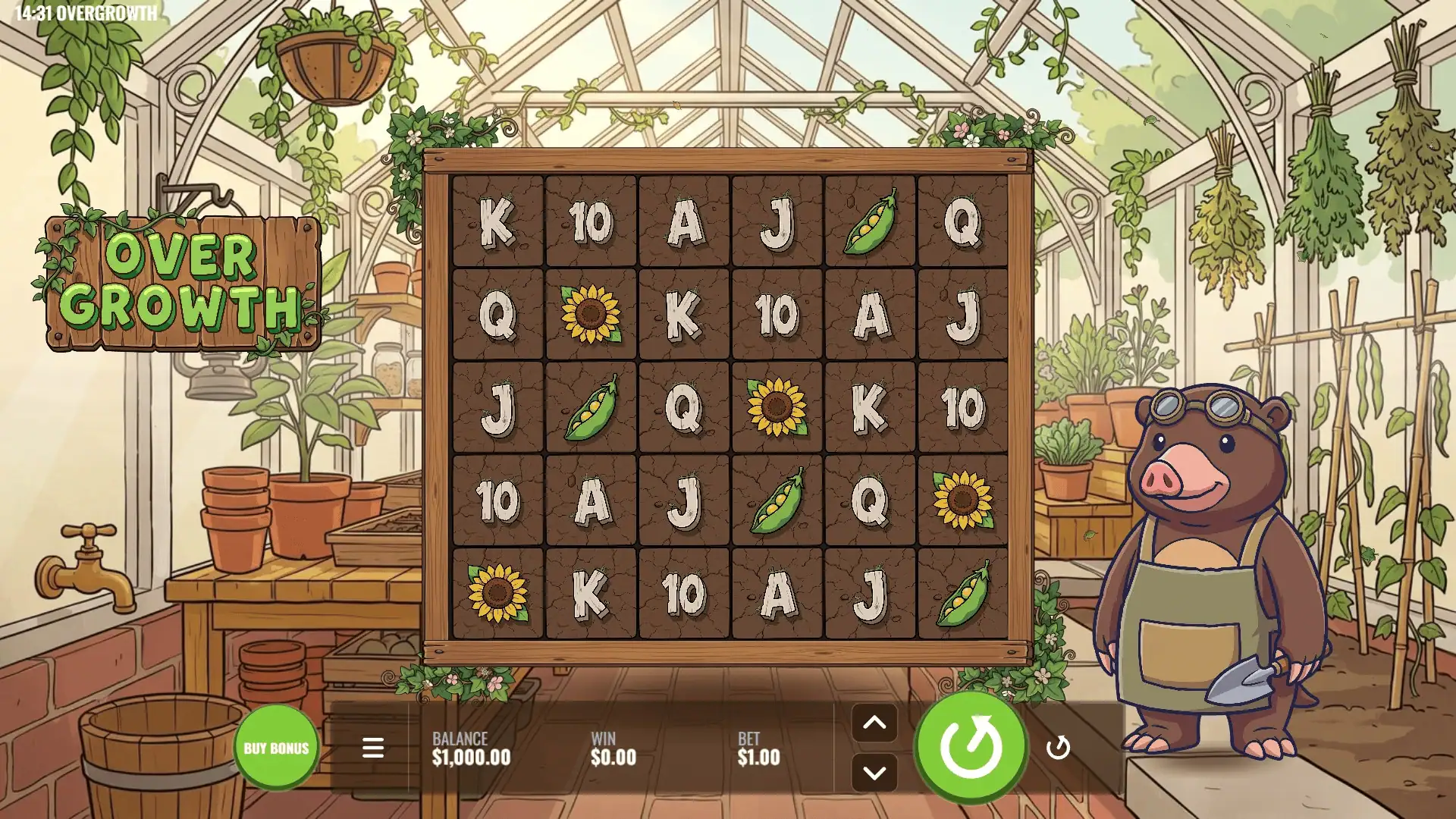 Overgrowth slot gameplay reels