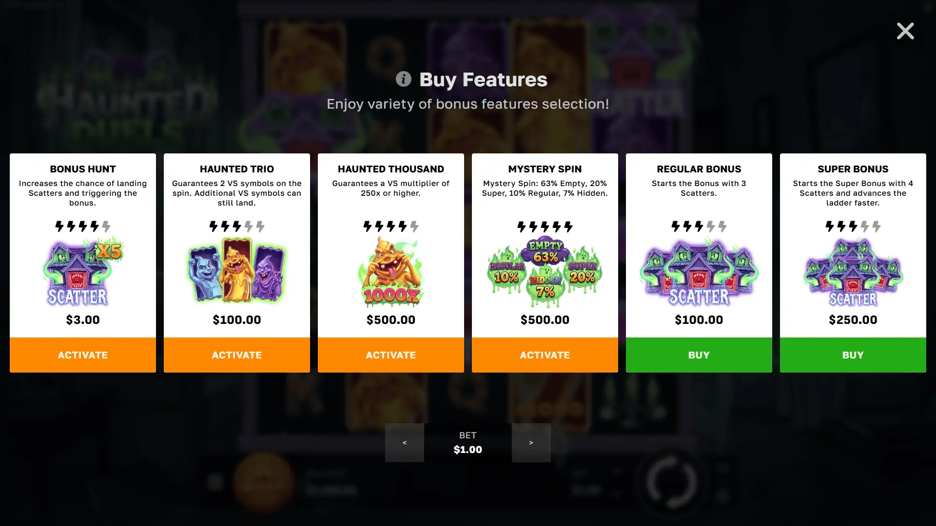 Haunted Duels bonus buy menu