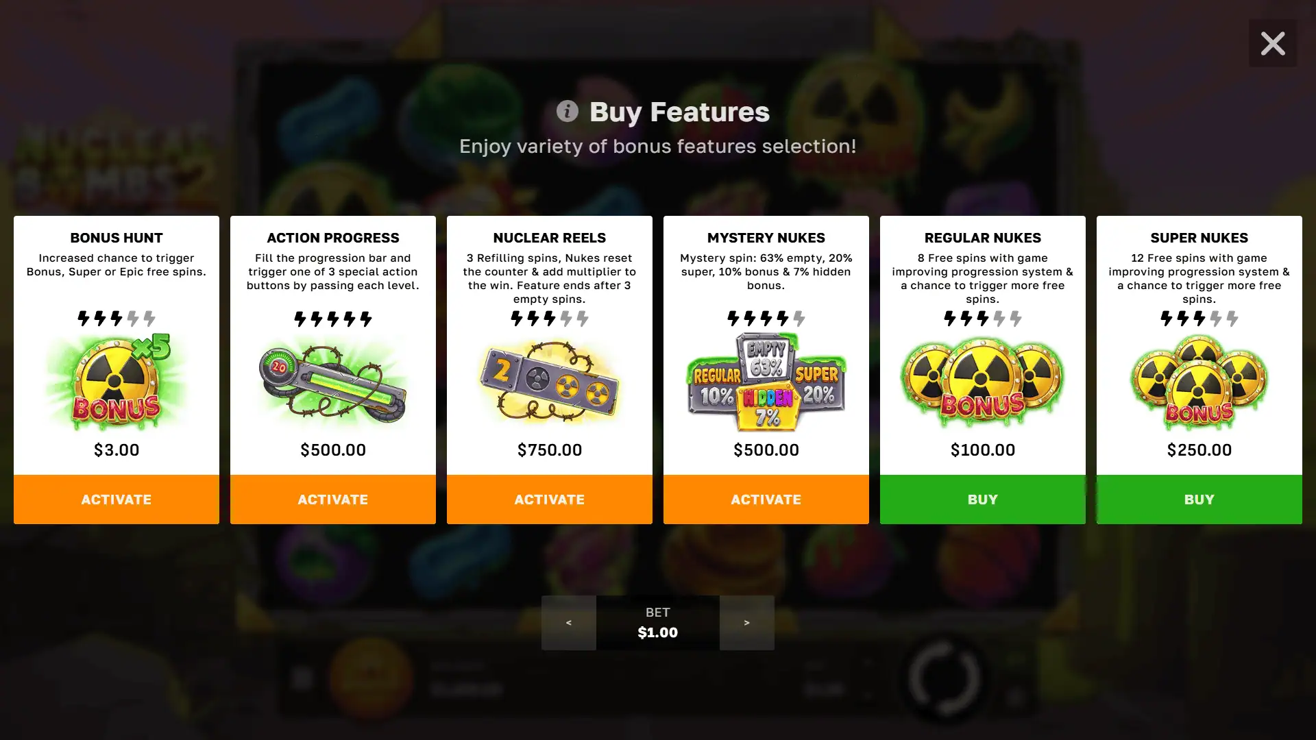 Nuclear Bombs 2 bonus buy menu