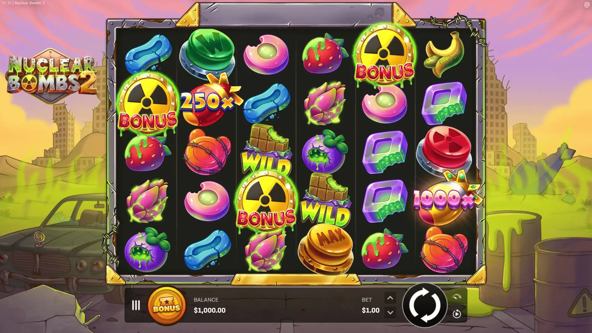 Nuclear Bombs 2 slot gameplay reels