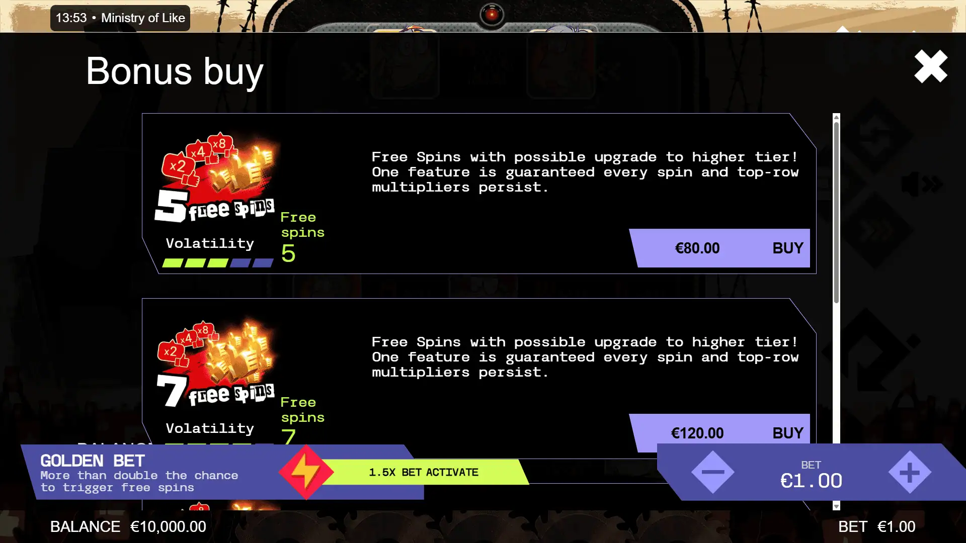 Ministry of Like bonus buy menu