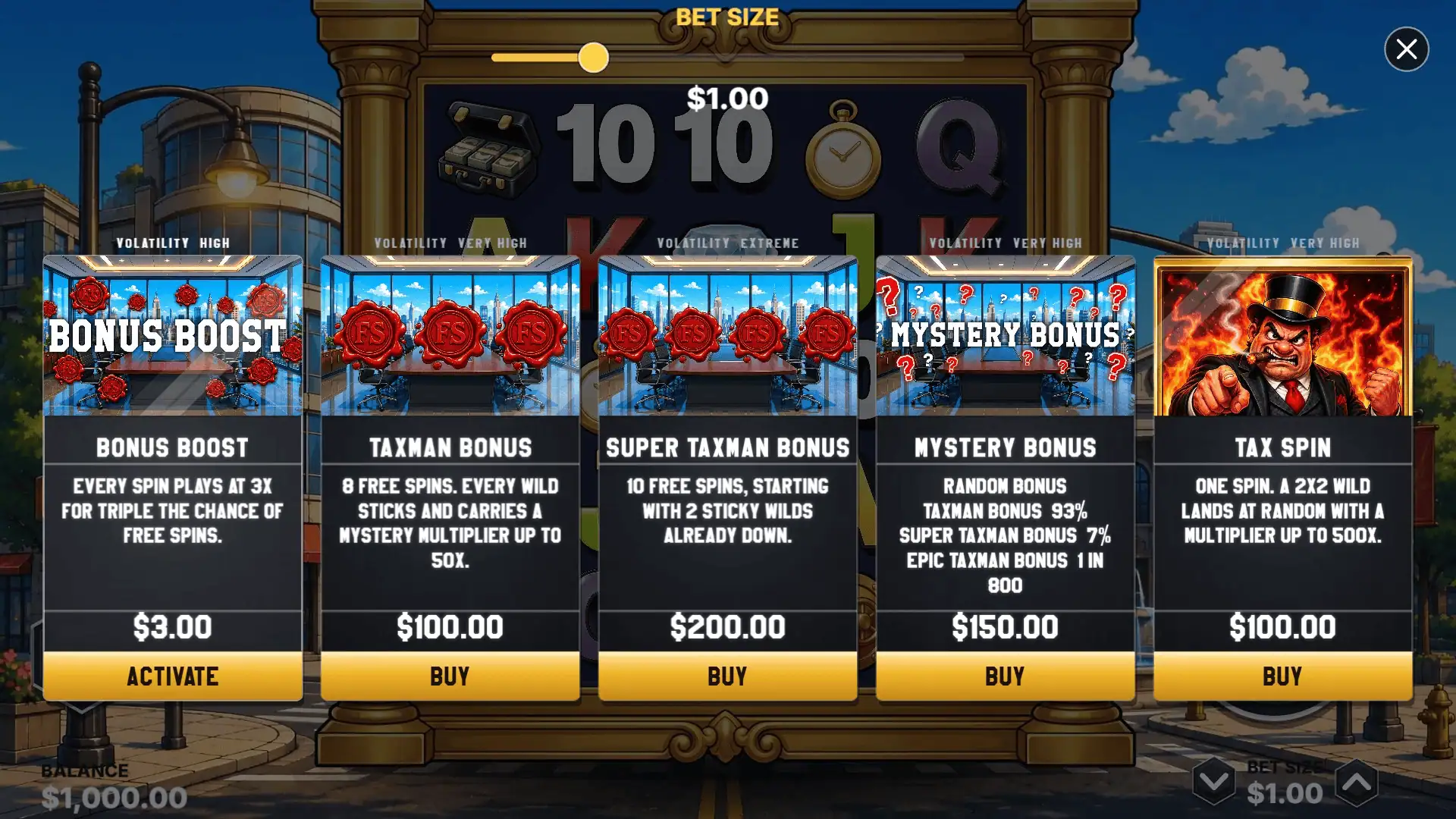 Taxman 2 bonus buy menu
