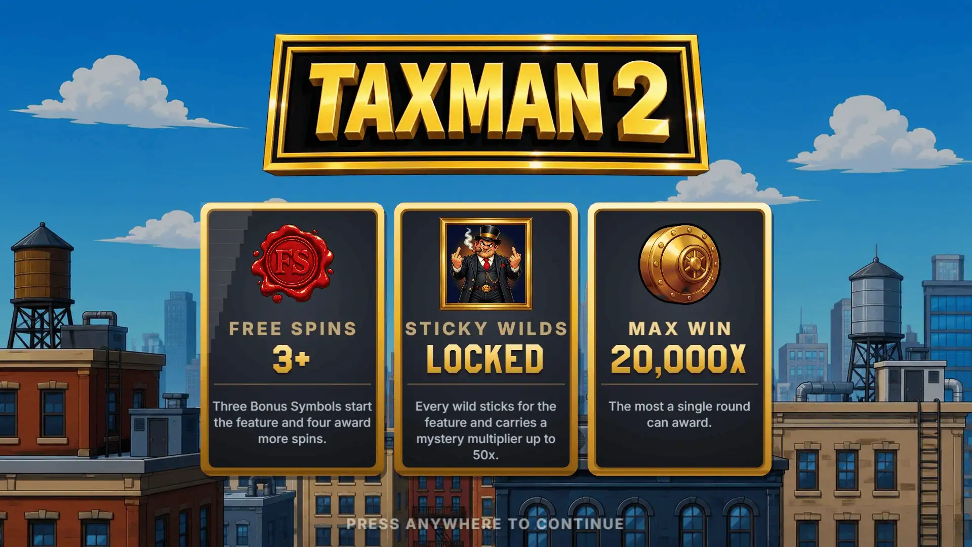 Taxman 2 slot intro screen