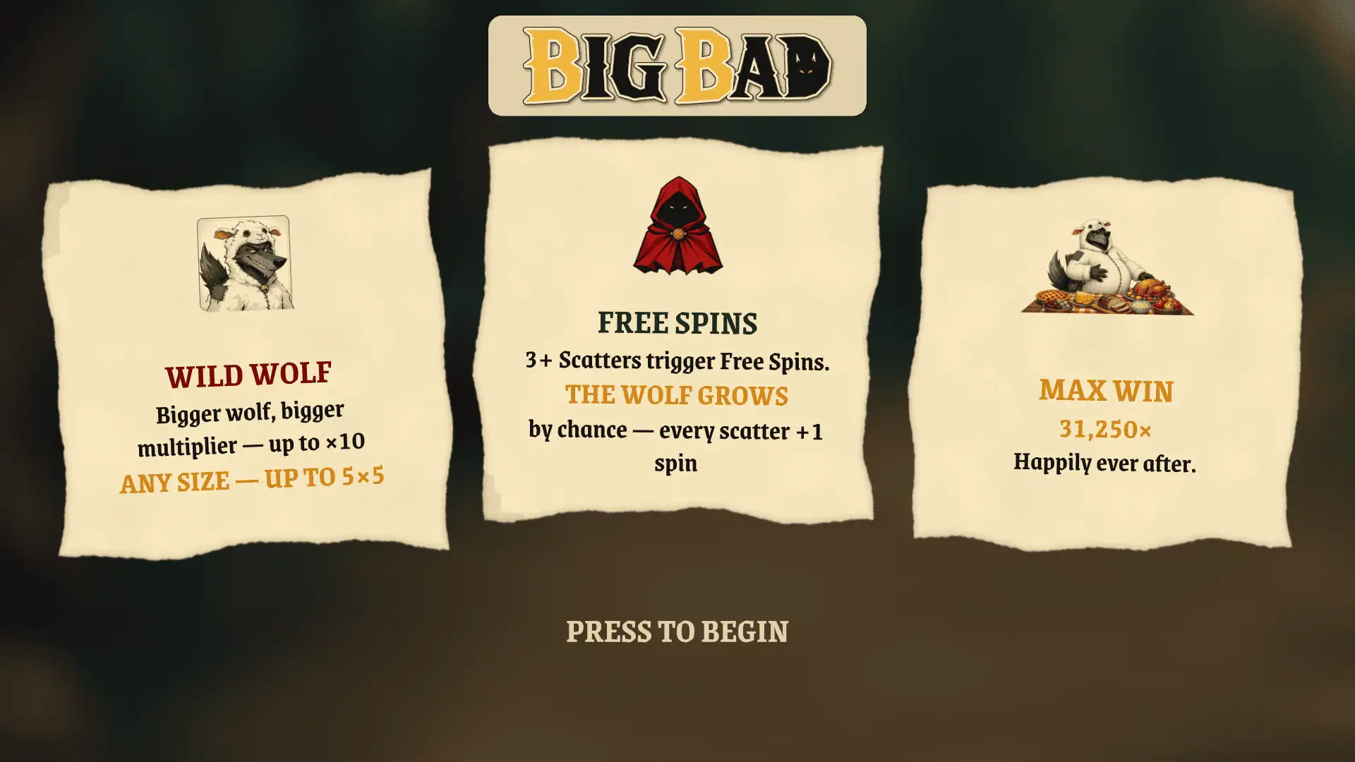 Big Bad slot intro screen