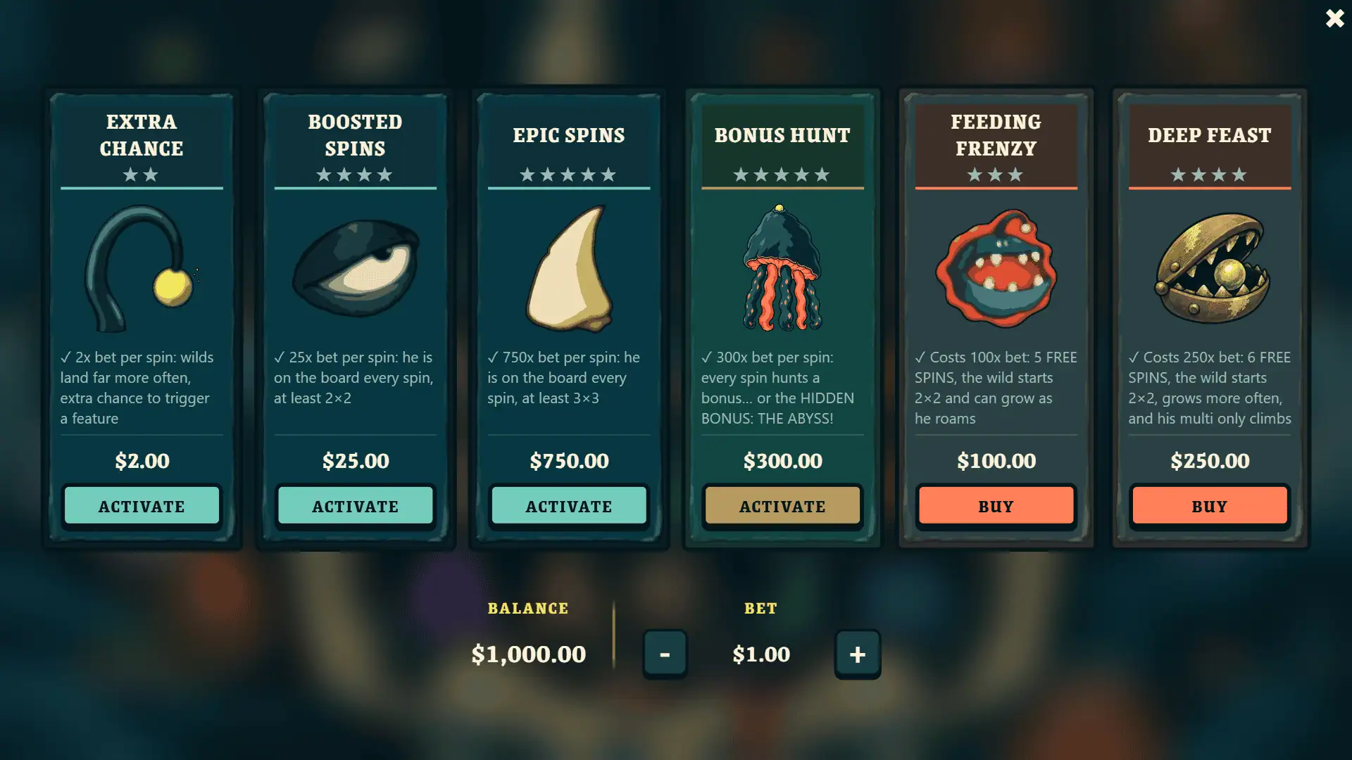Deep Feast bonus buy menu