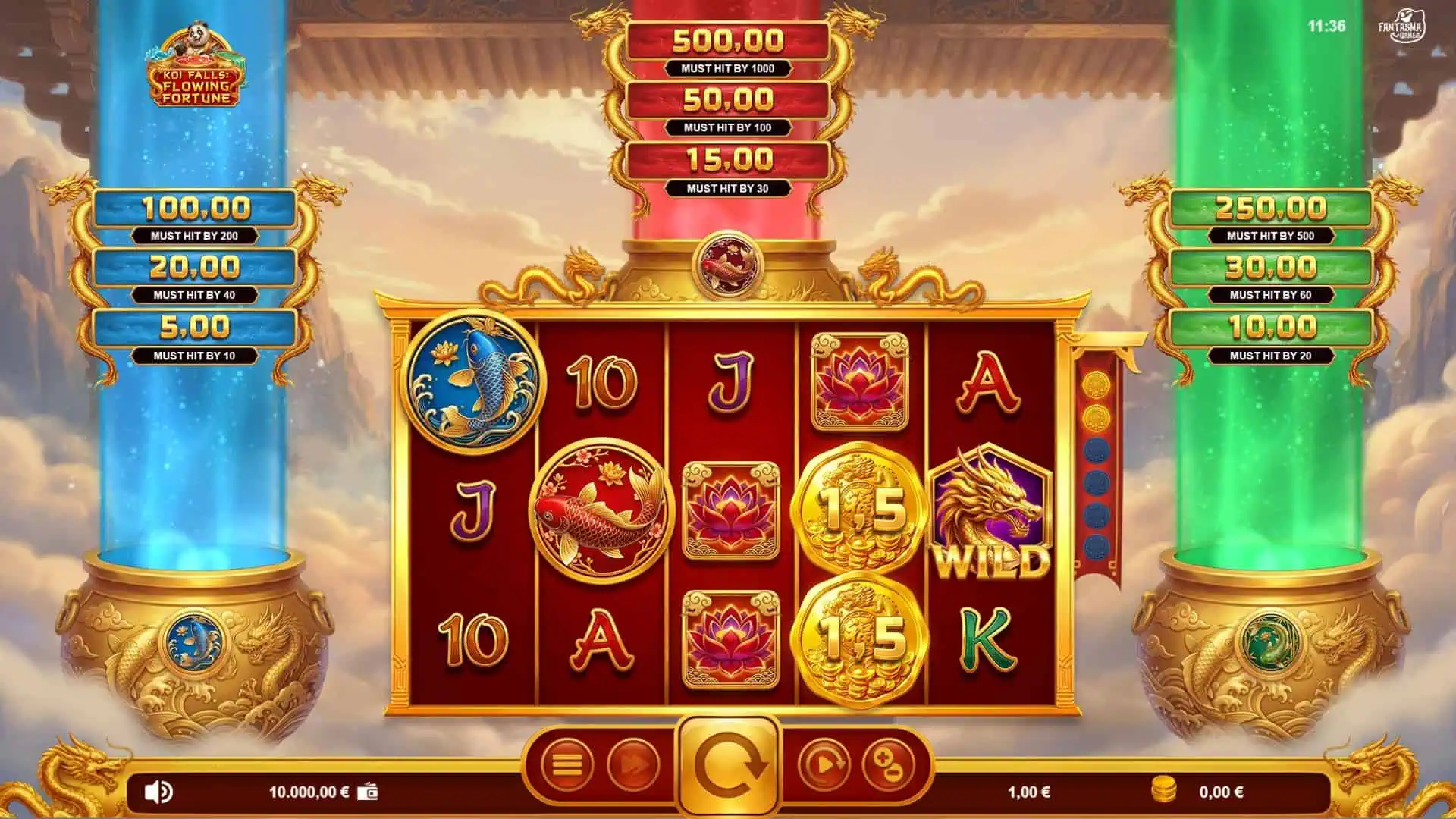 Koi Falls Flowing Fortune slot gameplay reels