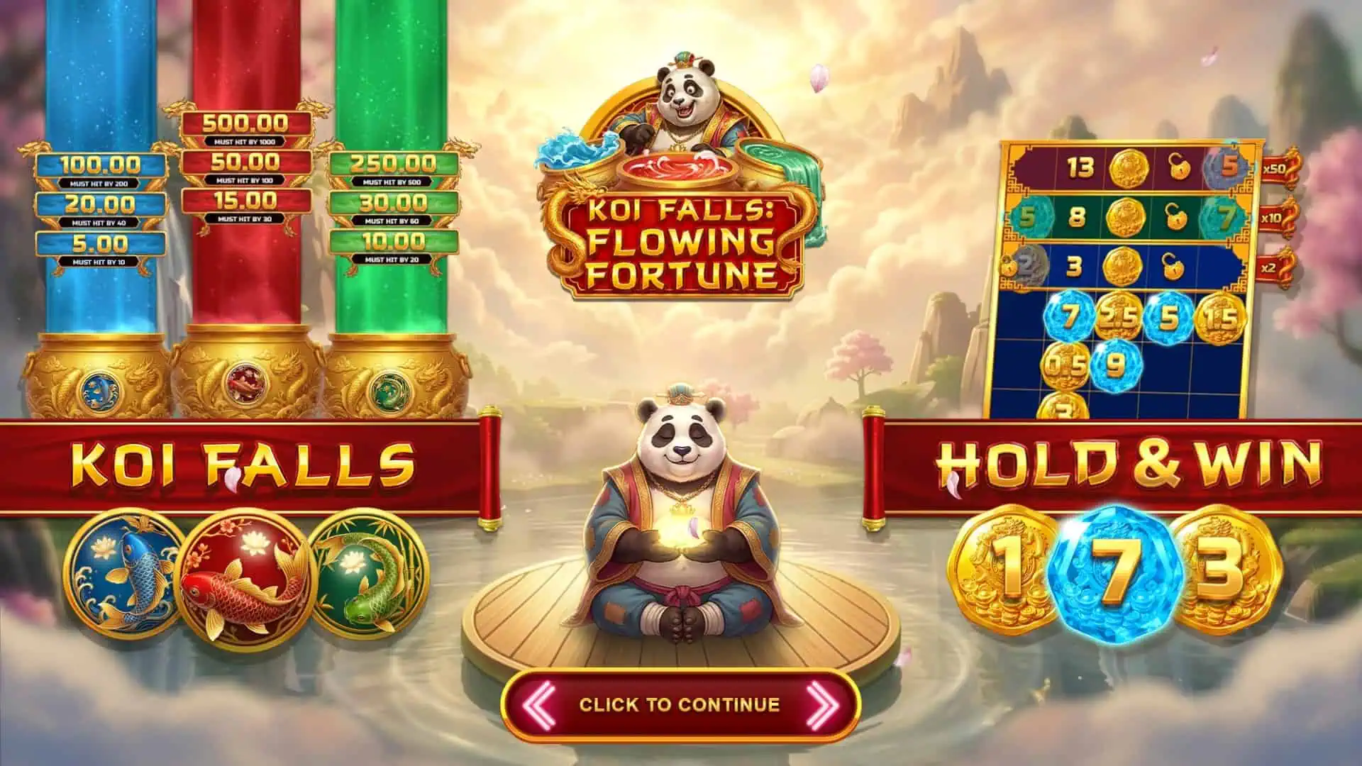 Koi Falls Flowing Fortune slot intro screen