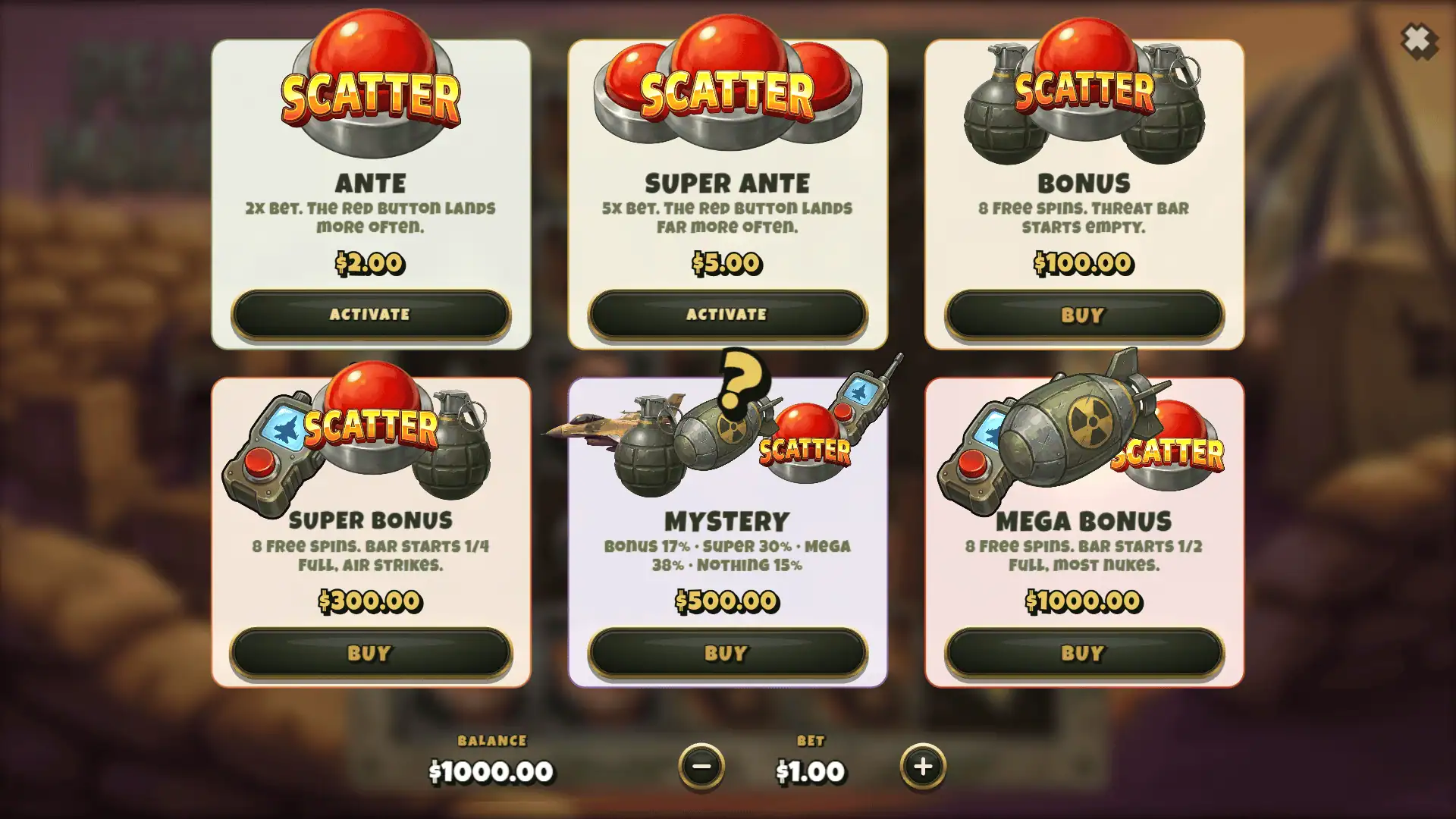 Peacemakers bonus buy menu