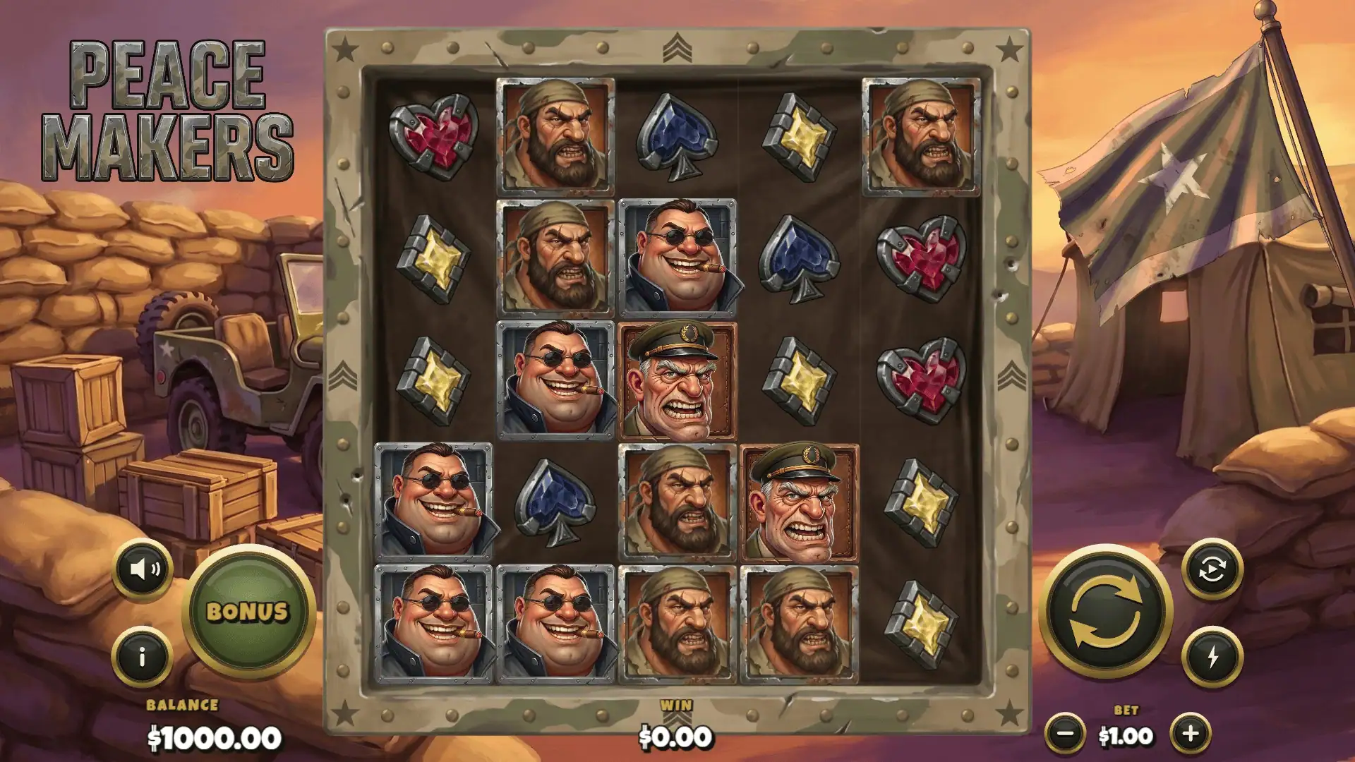 Peacemakers slot gameplay reels