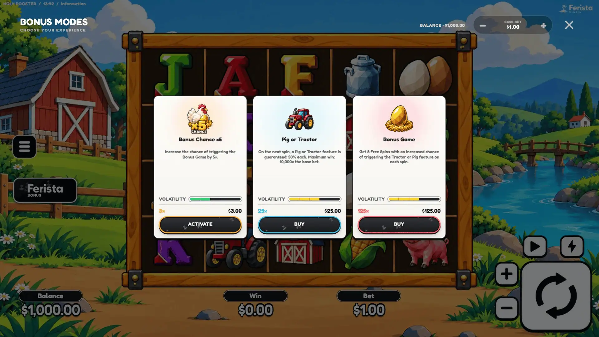 Holy Rooster bonus buy menu