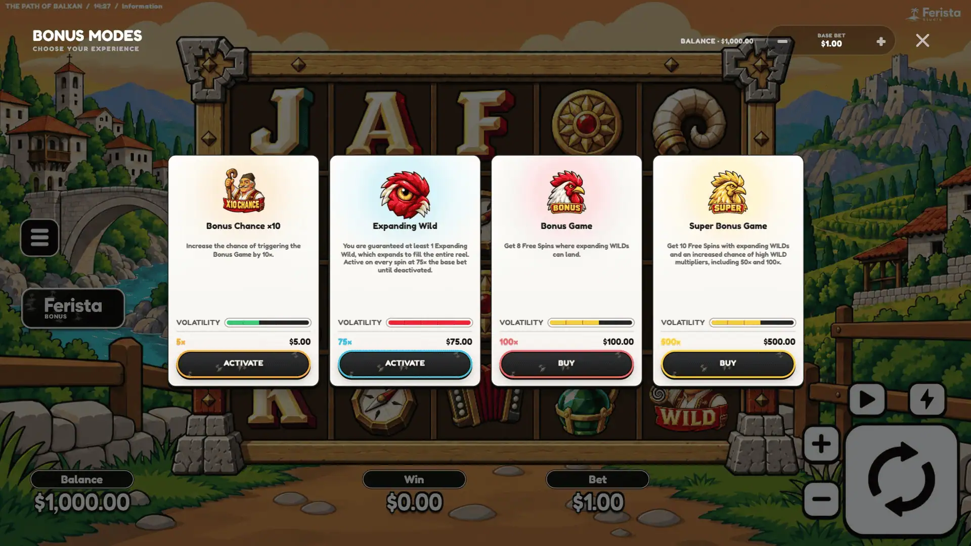 The Path of Balkan bonus buy menu