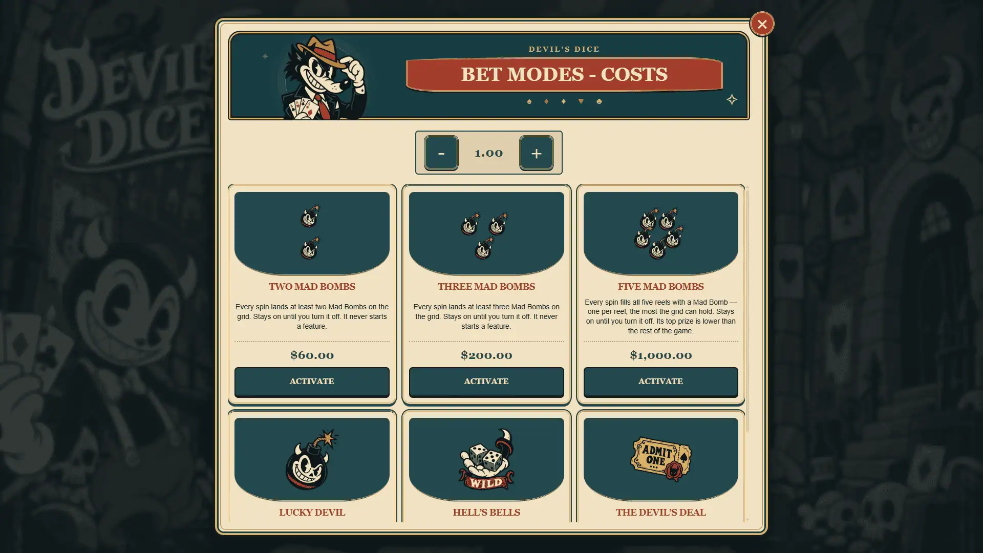 Devil´s Dice bonus buy menu