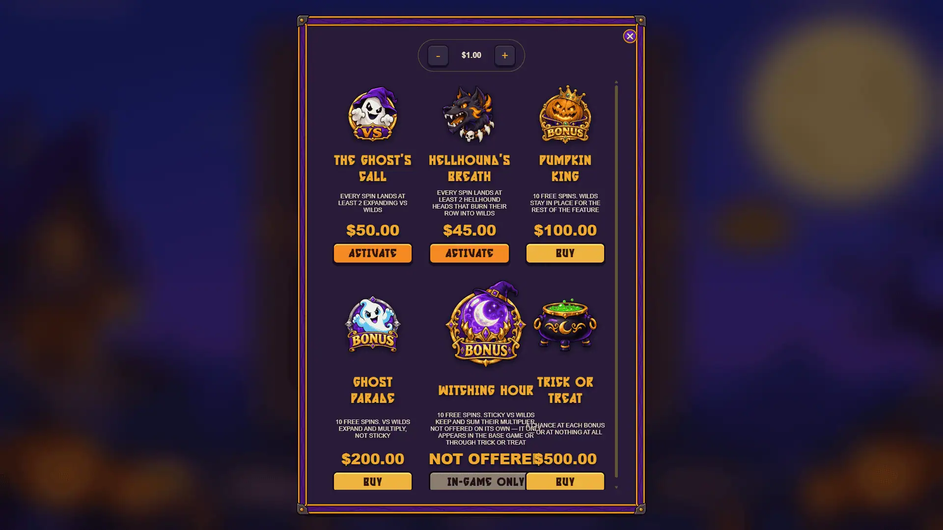 Halloween Treasure bonus buy menu