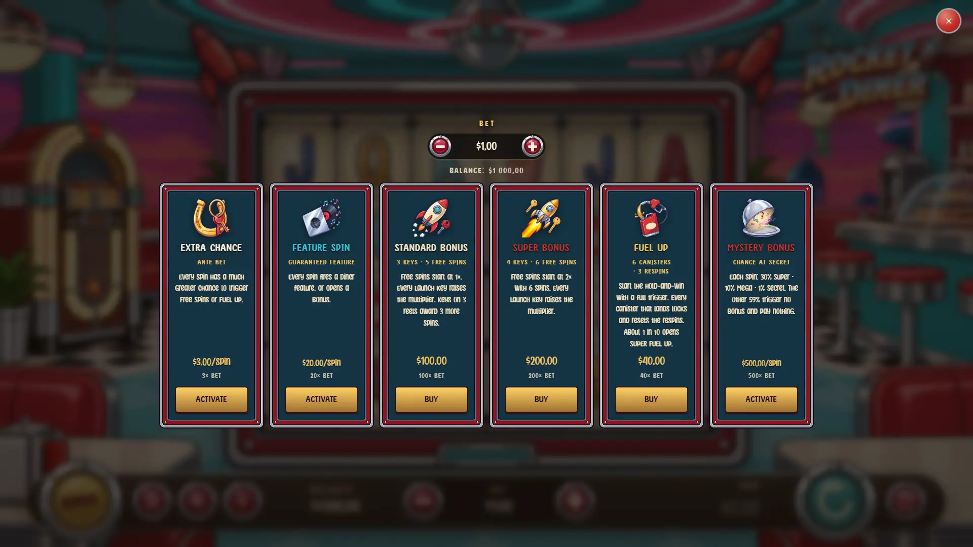 Rocket Diner bonus buy menu