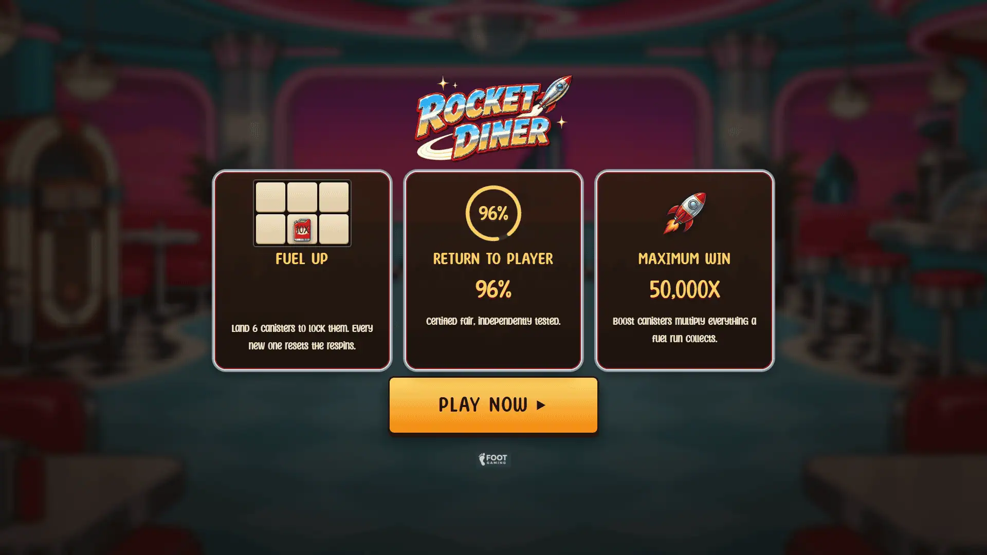 Rocket Diner slot intro screen