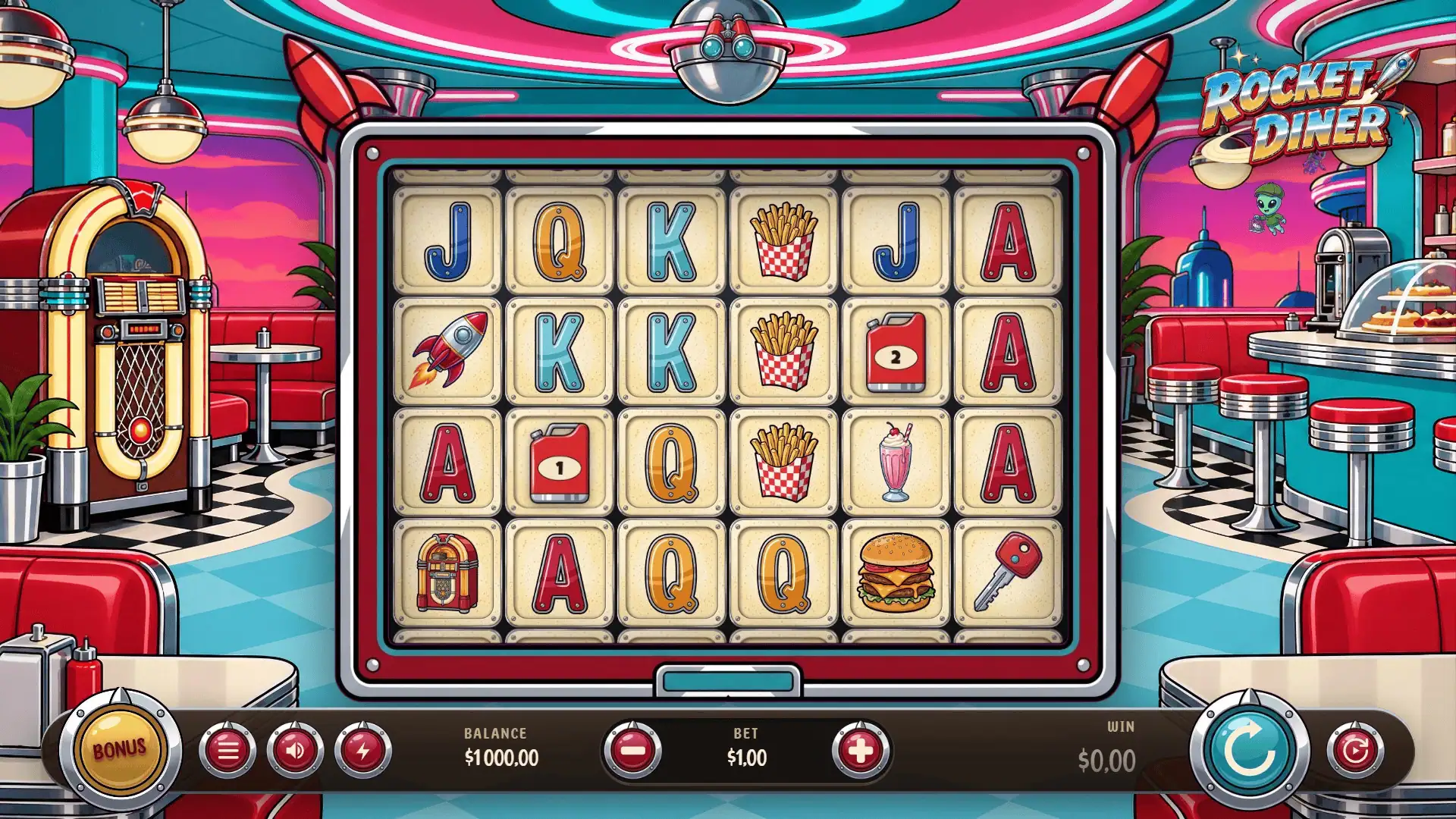 Rocket Diner slot gameplay reels
