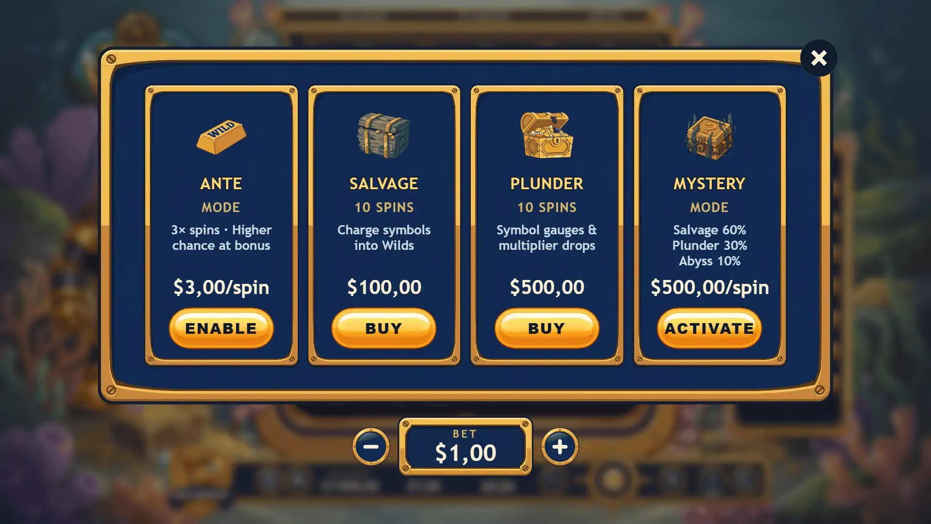 Tide Vault bonus buy menu