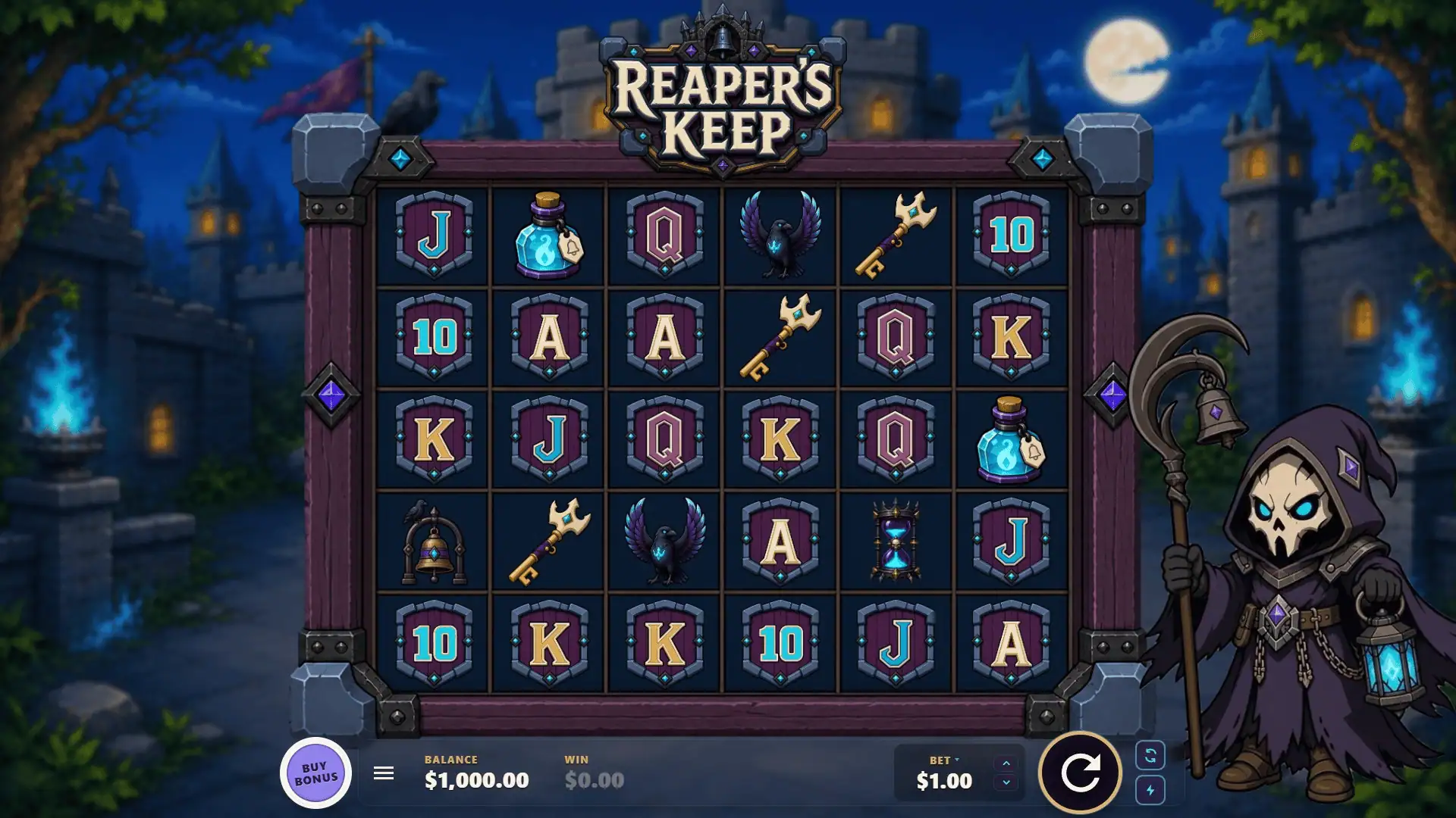 Reaper's Keep slot gameplay reels