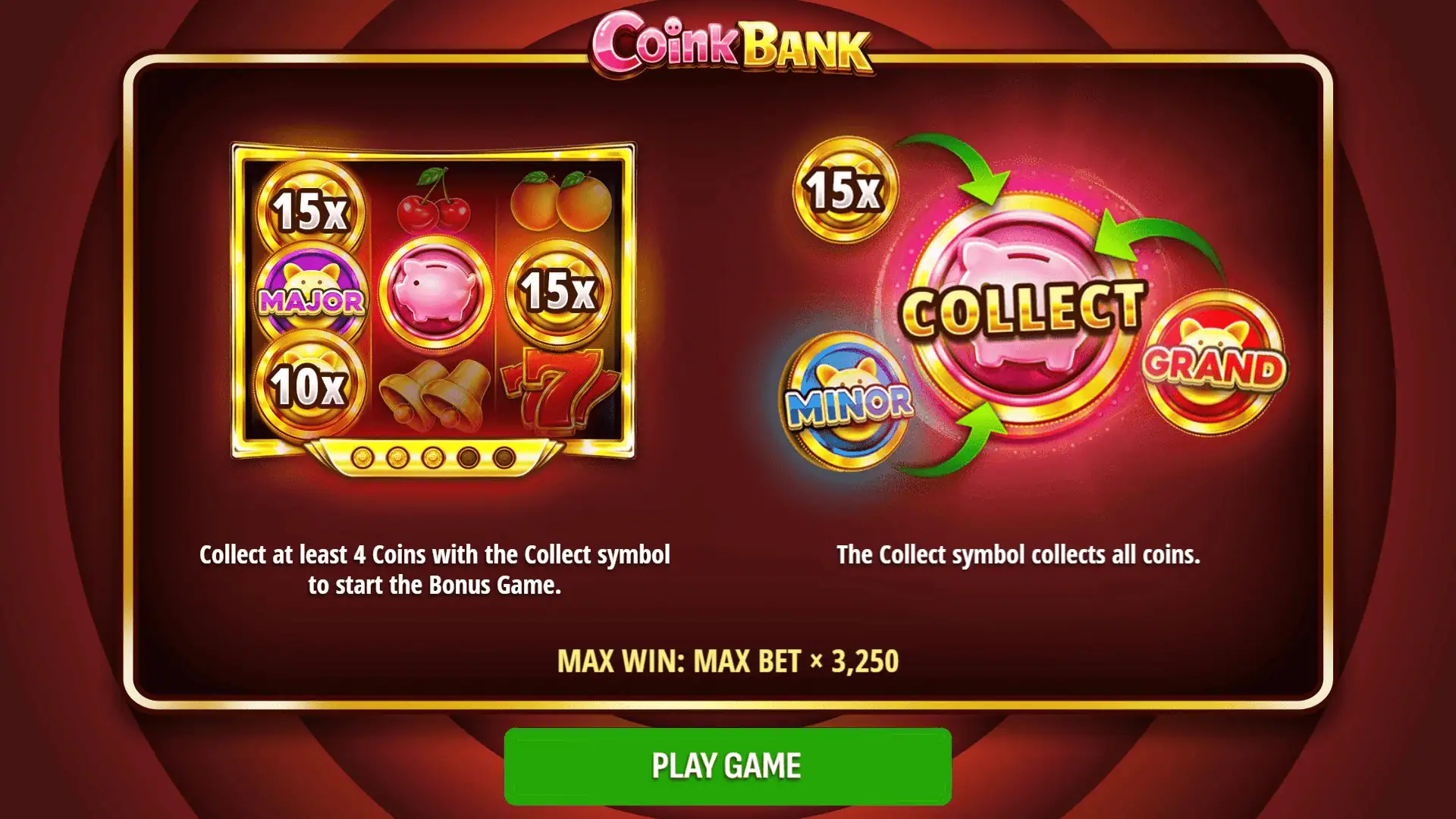 Coink Bank slot intro screen