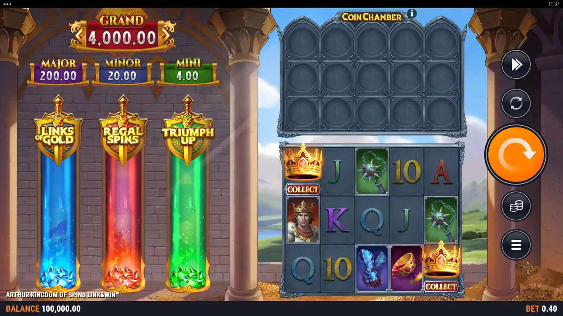 Arthur Kingdom of Spins slot gameplay reels