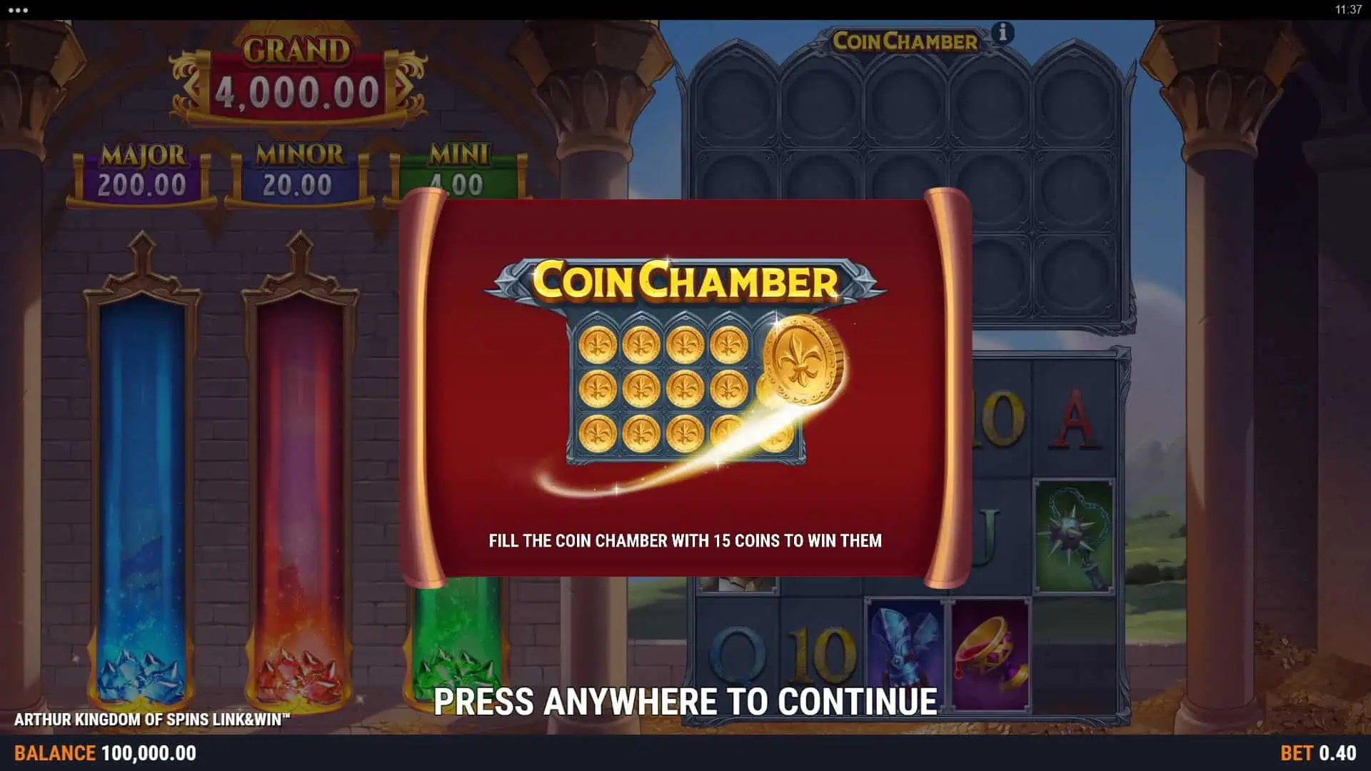 Arthur Kingdom of Spins slot intro screen
