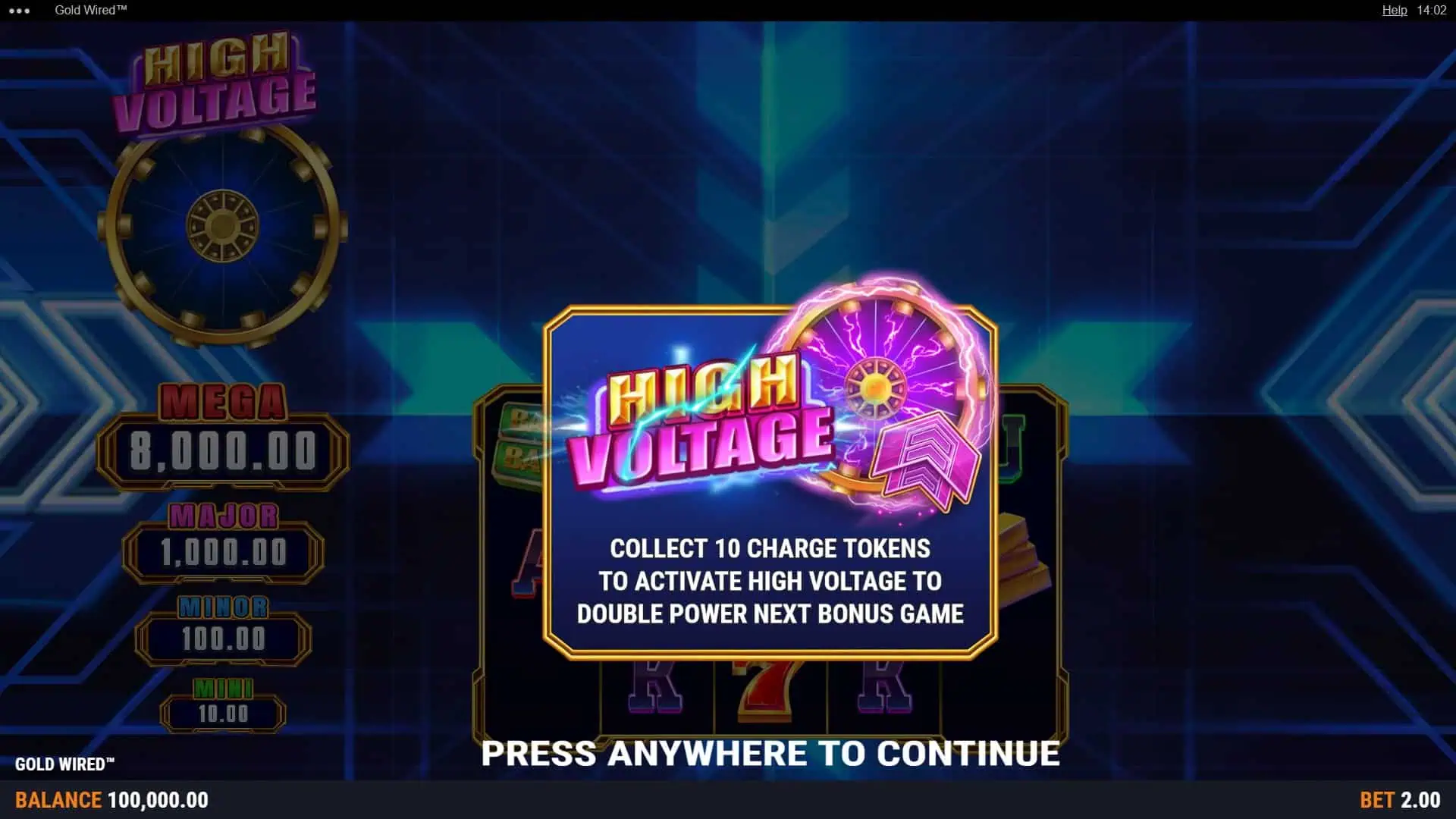 Gold Wired slot intro screen