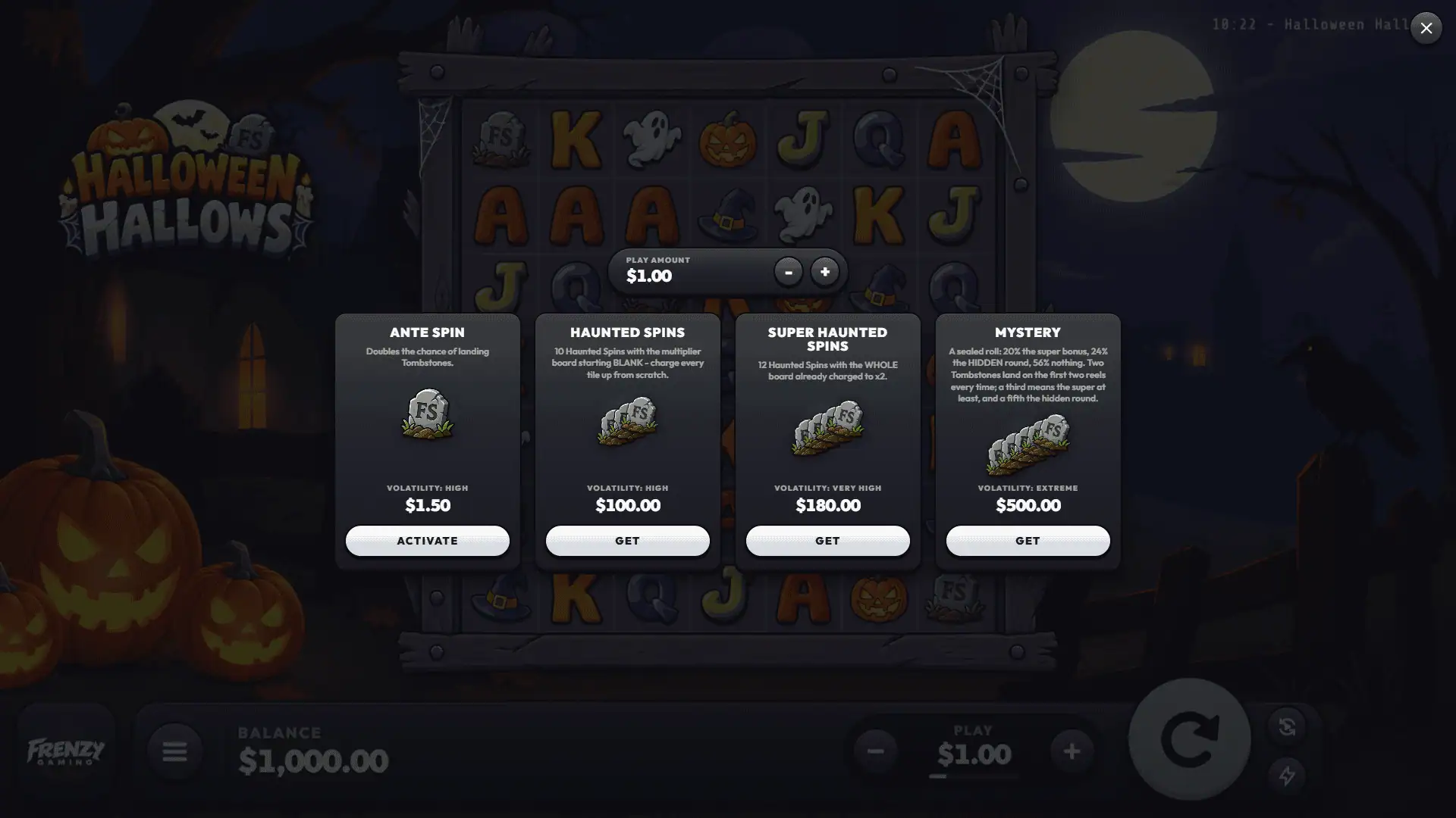 Halloween Hallows bonus buy menu
