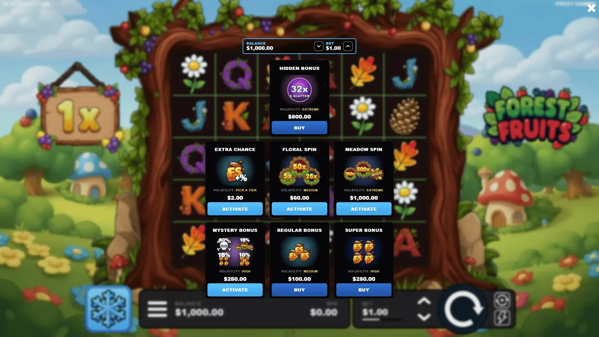 Forest Fruits bonus buy menu