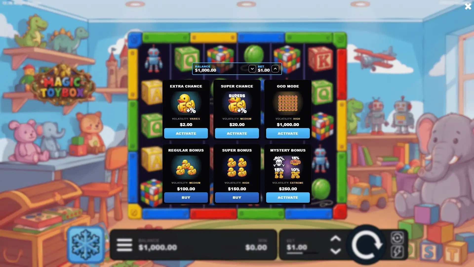 Magic Toybox bonus buy menu
