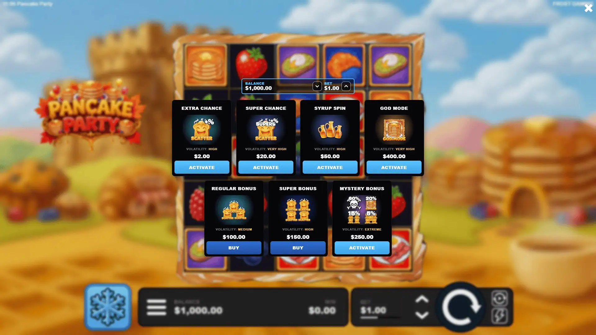 Pancake Party bonus buy menu
