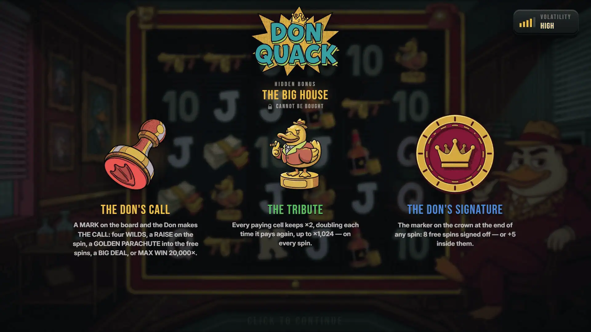 Don Quack slot intro screen