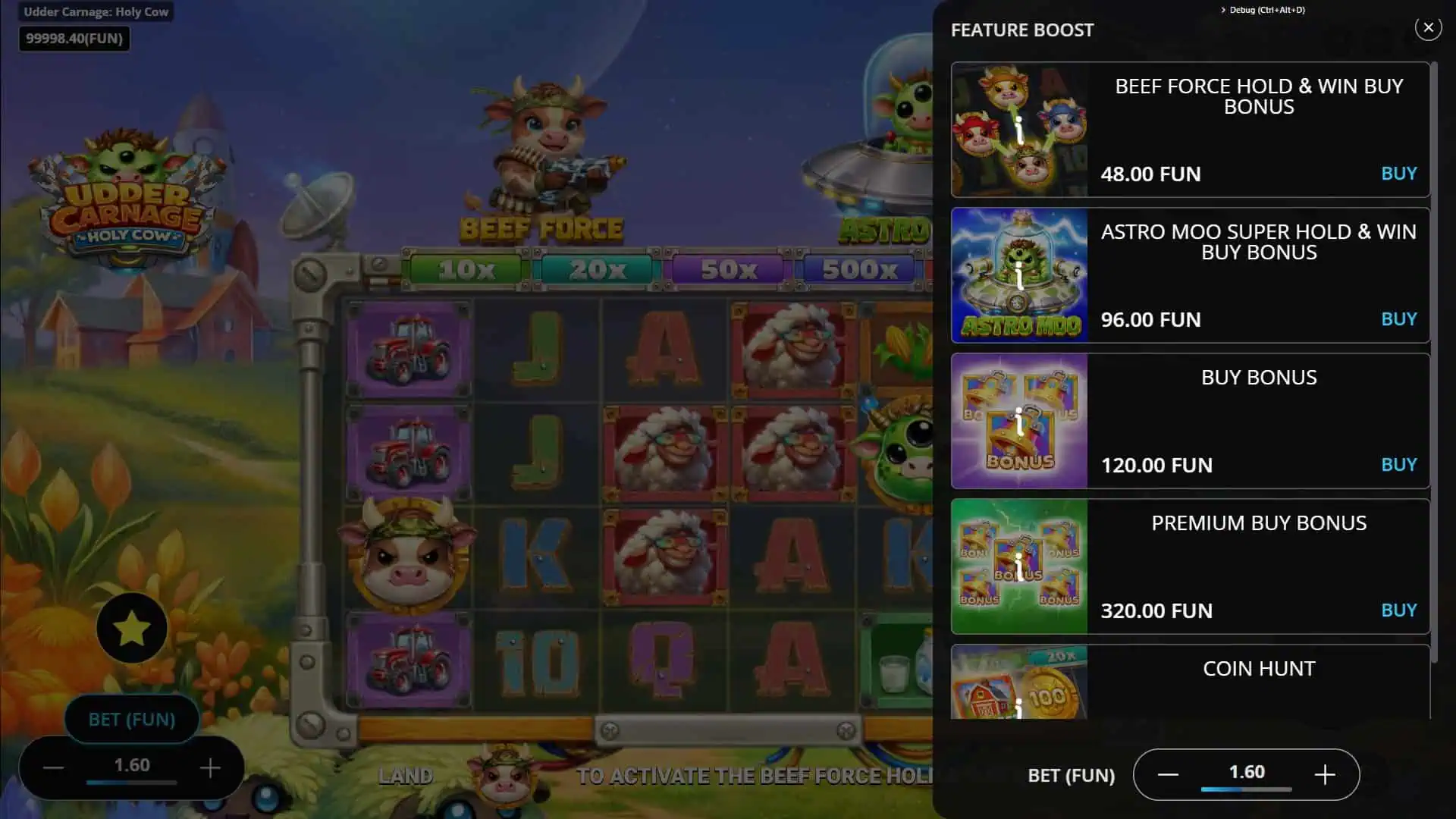 Udder Carnage Holy Cow bonus buy menu