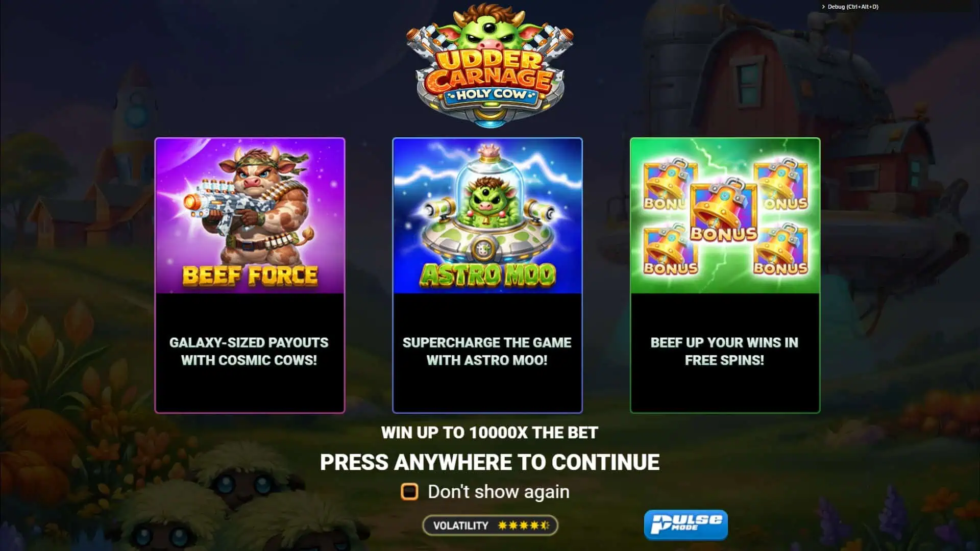 Udder Carnage Holy Cow slot intro screen