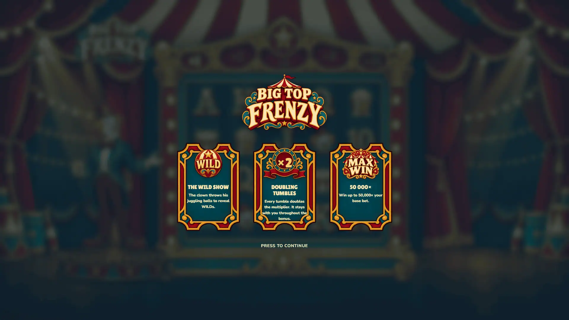 Big Top Frenzy slot intro screen