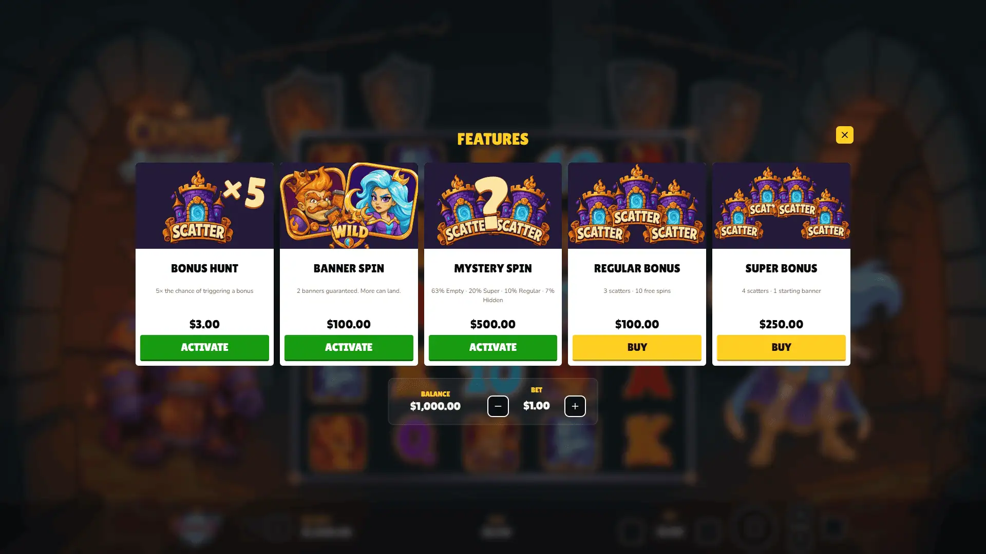 Cendre & Aurore bonus buy menu