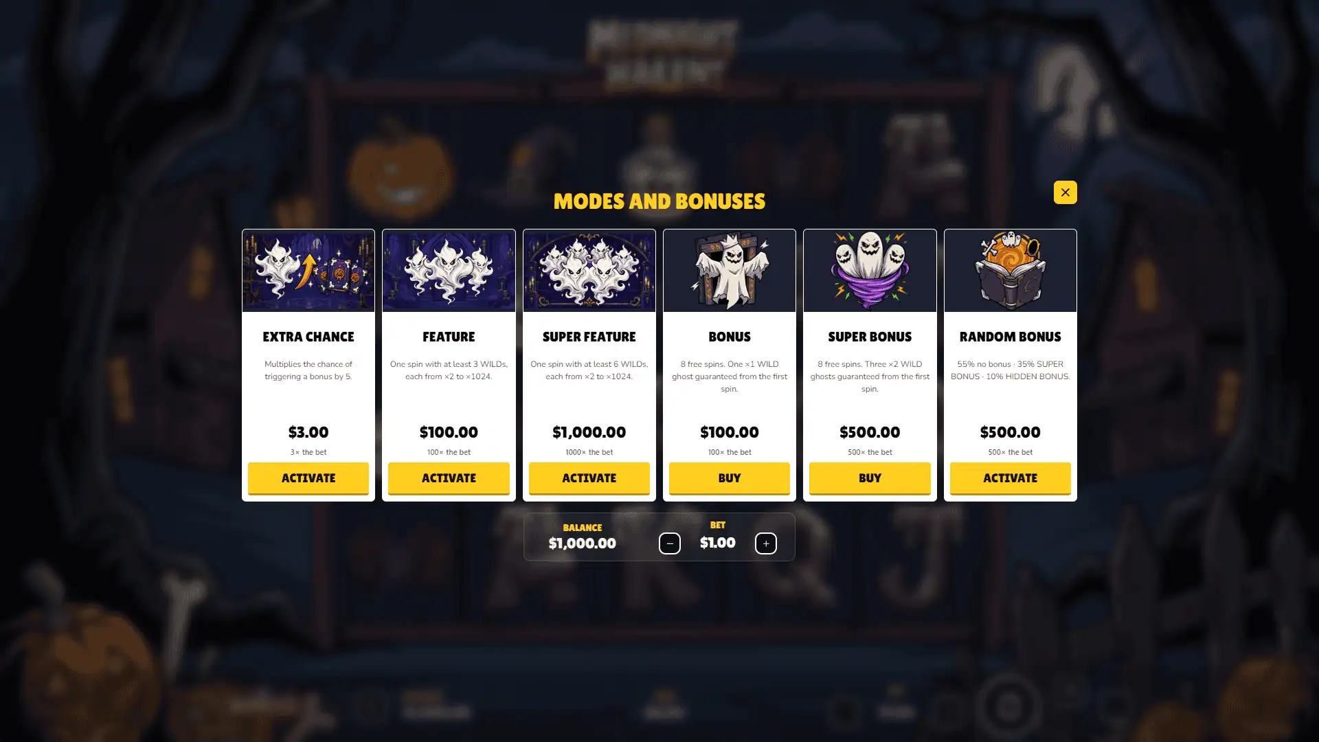 Midnight Haunt bonus buy menu